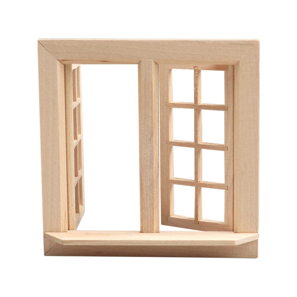 1:12 Scale Miniature Wooden Window Frame for Dollhouse - Handcrafted Mini Furniture with Wooden Doors - Perfect for Dollhouse Decor, DIY Crafts, and Model Scenes