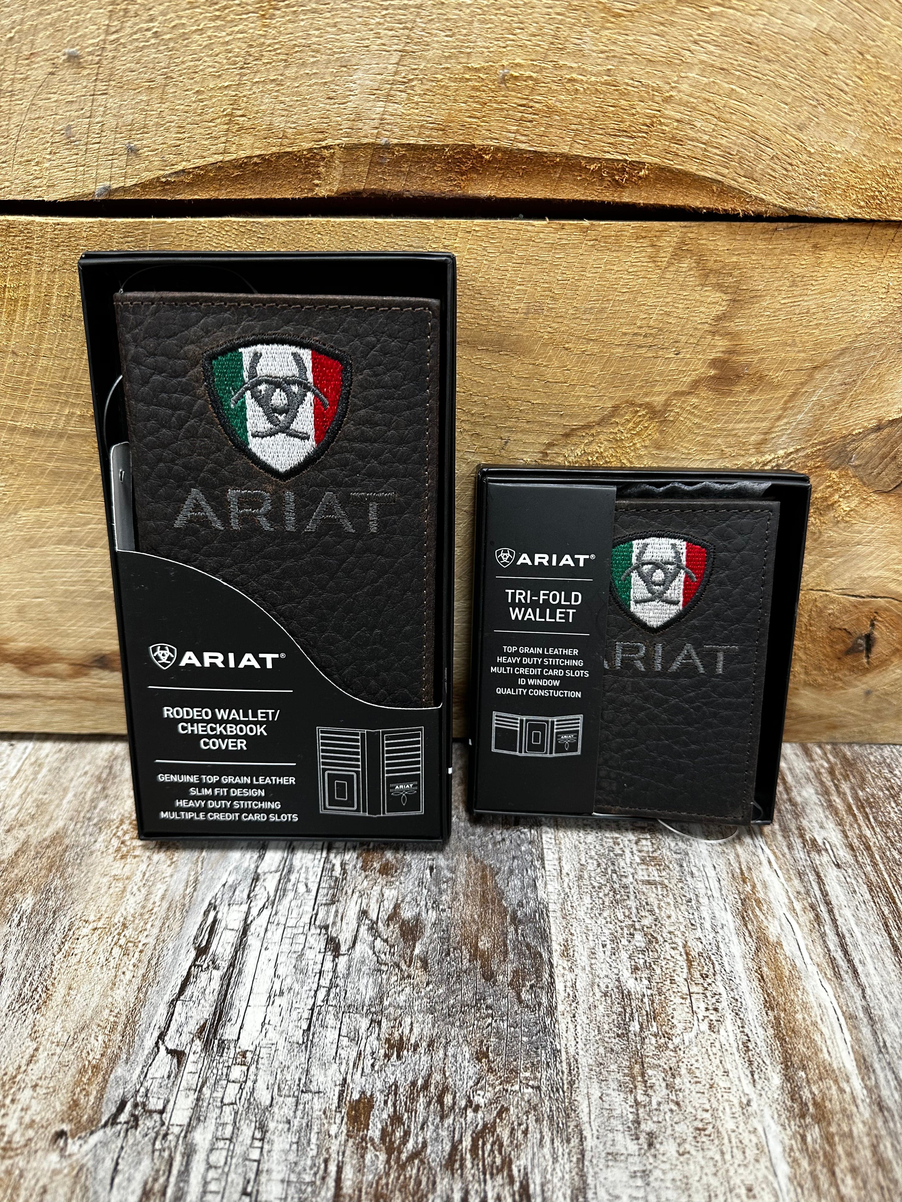 Ariat Men's Genuine Leather Mexico Logo Rodeo Wallet - Western Cowboy Bifold Wallet for Rodeo, Ranch & Everyday Use