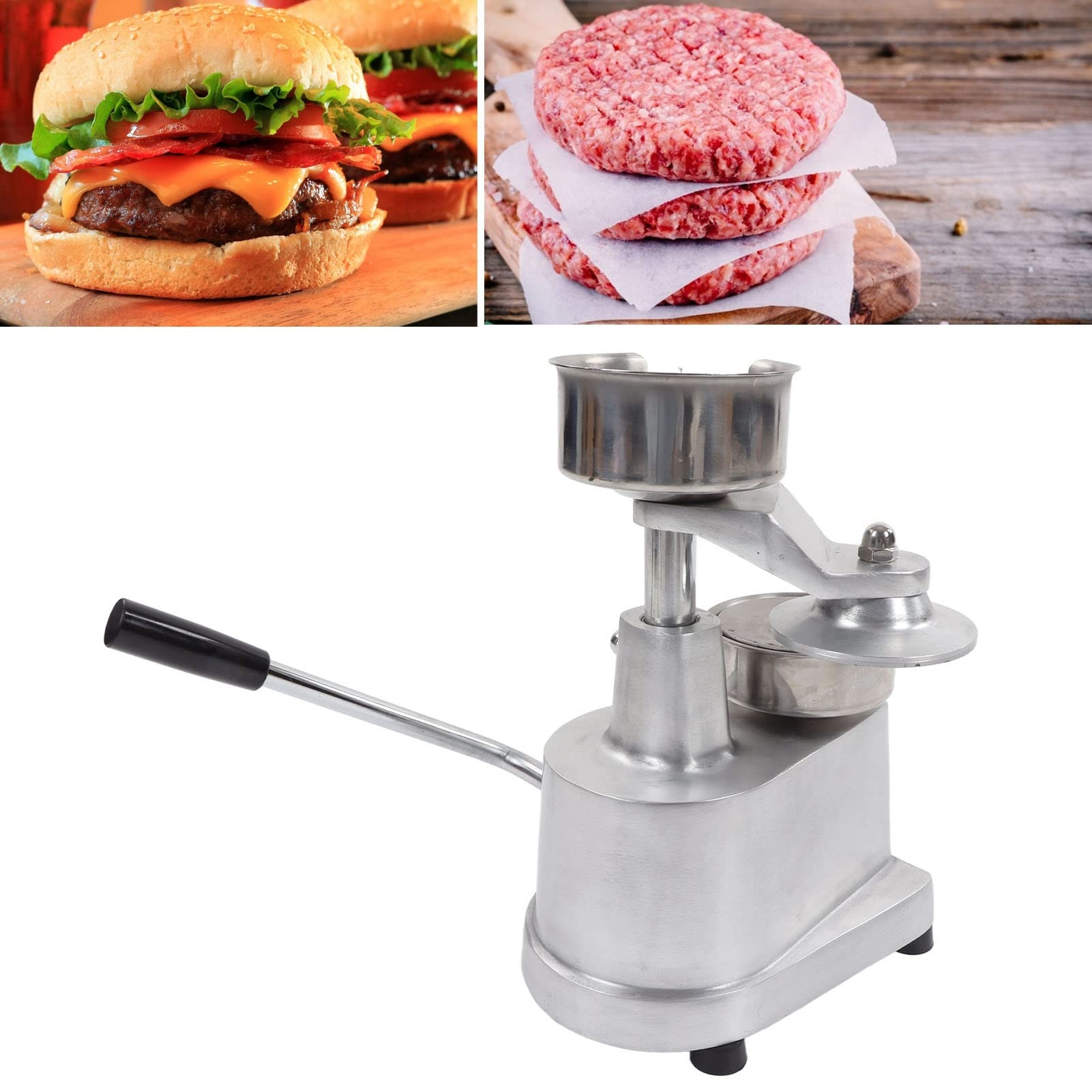 Commercial Stainless Steel Hamburger Press - Heavy Duty Burger Patty Maker with 500 Patty Papers (5.12in/130mm) for Restaurants, BBQ & Home Kitchen Use