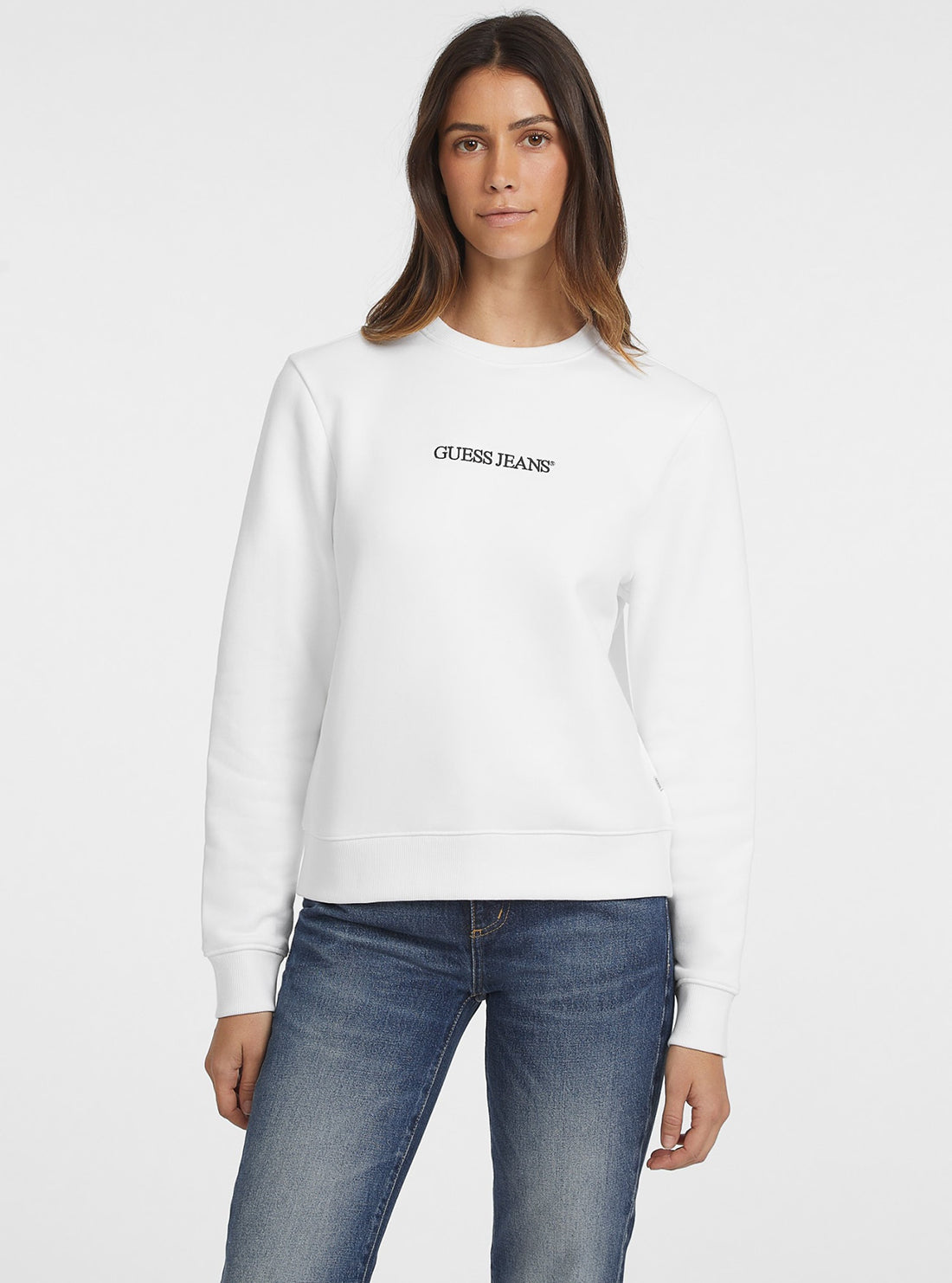 Guess Women's White Logo Sweater - Casual Pullover Knit Top for Fall & Winter | Perfect for Layering, Office Wear & Weekend Outfits