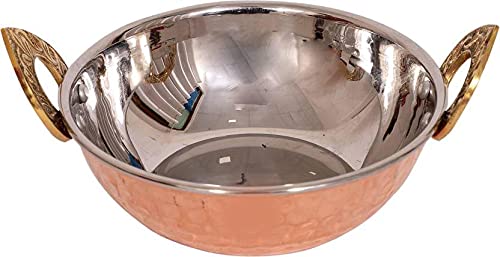 Premium Stainless Steel & Copper Cookware Set - 2 Handi Pots, 2 Kadai Pans & 1 Balti Bucket for Indian Cooking | Traditional Kitchen Utensils for Curry, Biryani & Stews | Ideal for Home Chefs & Restaurant Use