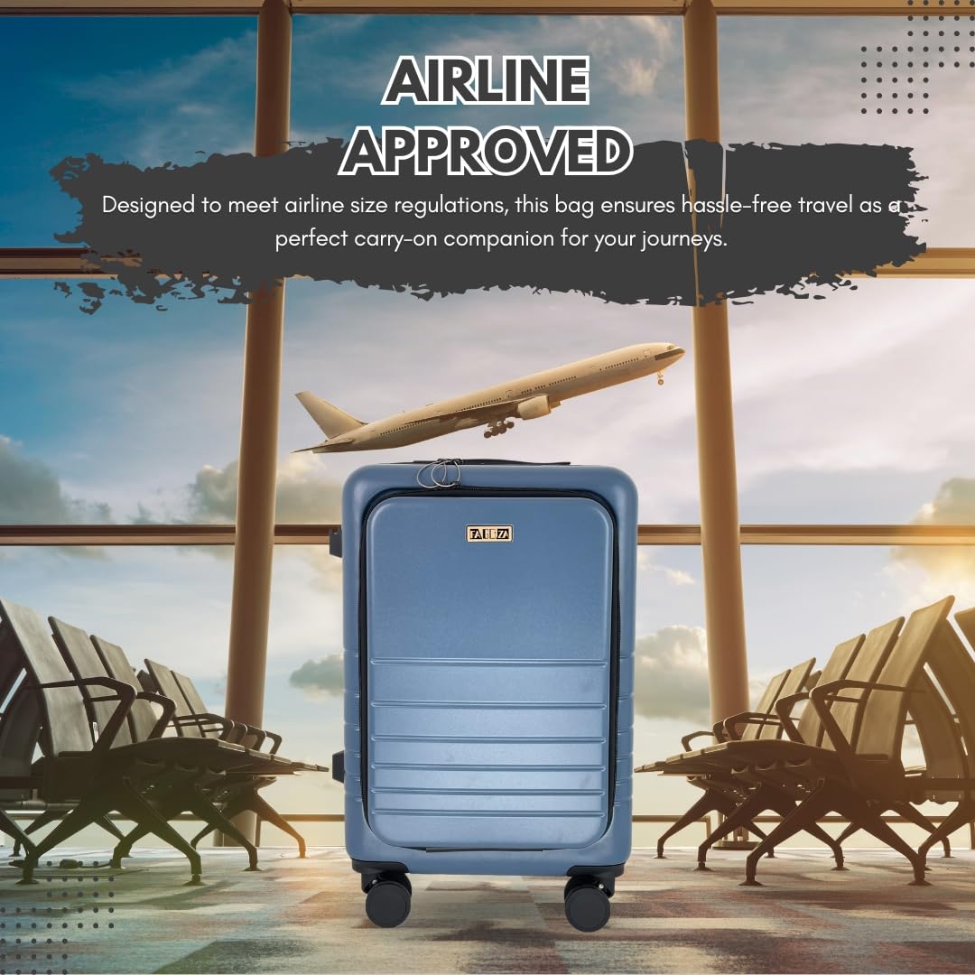 20-Inch Hardside Spinner Wheel Carry-On Luggage - Airline Approved 22x14x9 Travel Suitcase with USB Charging Port, Front Laptop Pocket & TSA Lock (Blue-Grey) - Perfect for Business Trips & Weekend Getaways