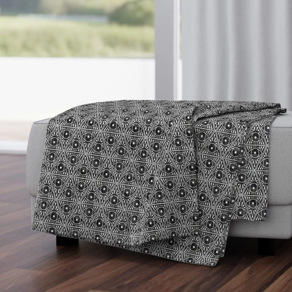 Zodiac Magic Eye Dark Charcoal Boho Geometric Throw Blanket - 50