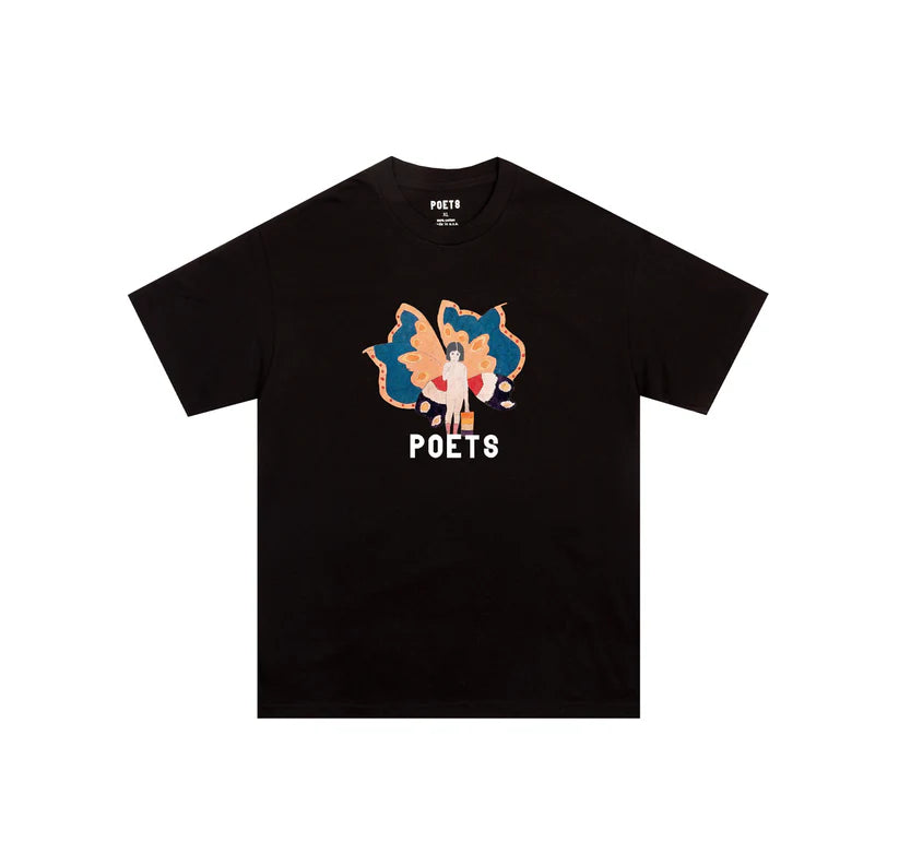 Butterfly Girl DTG Printed T-Shirt for Women - Soft Cotton Graphic Tee (Black) - Perfect for Casual Wear, Street Style & Summer Outfits