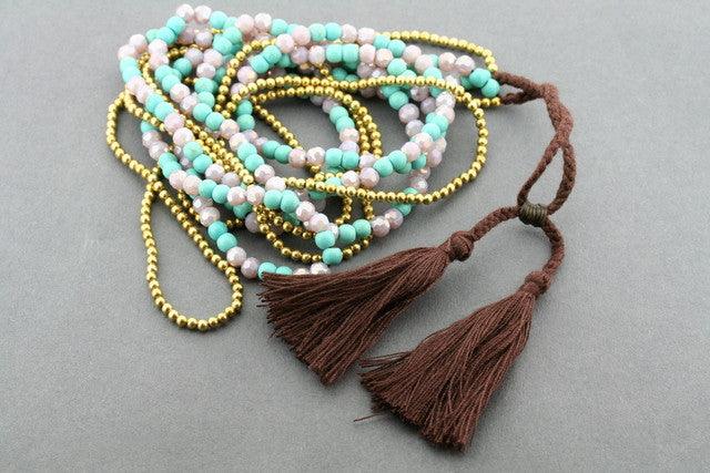 2 Strand Brass & Turquoise Tassel Necklace for Women - Boho Chic Handmade Jewelry - Perfect for Festivals, Weddings & Everyday Wear