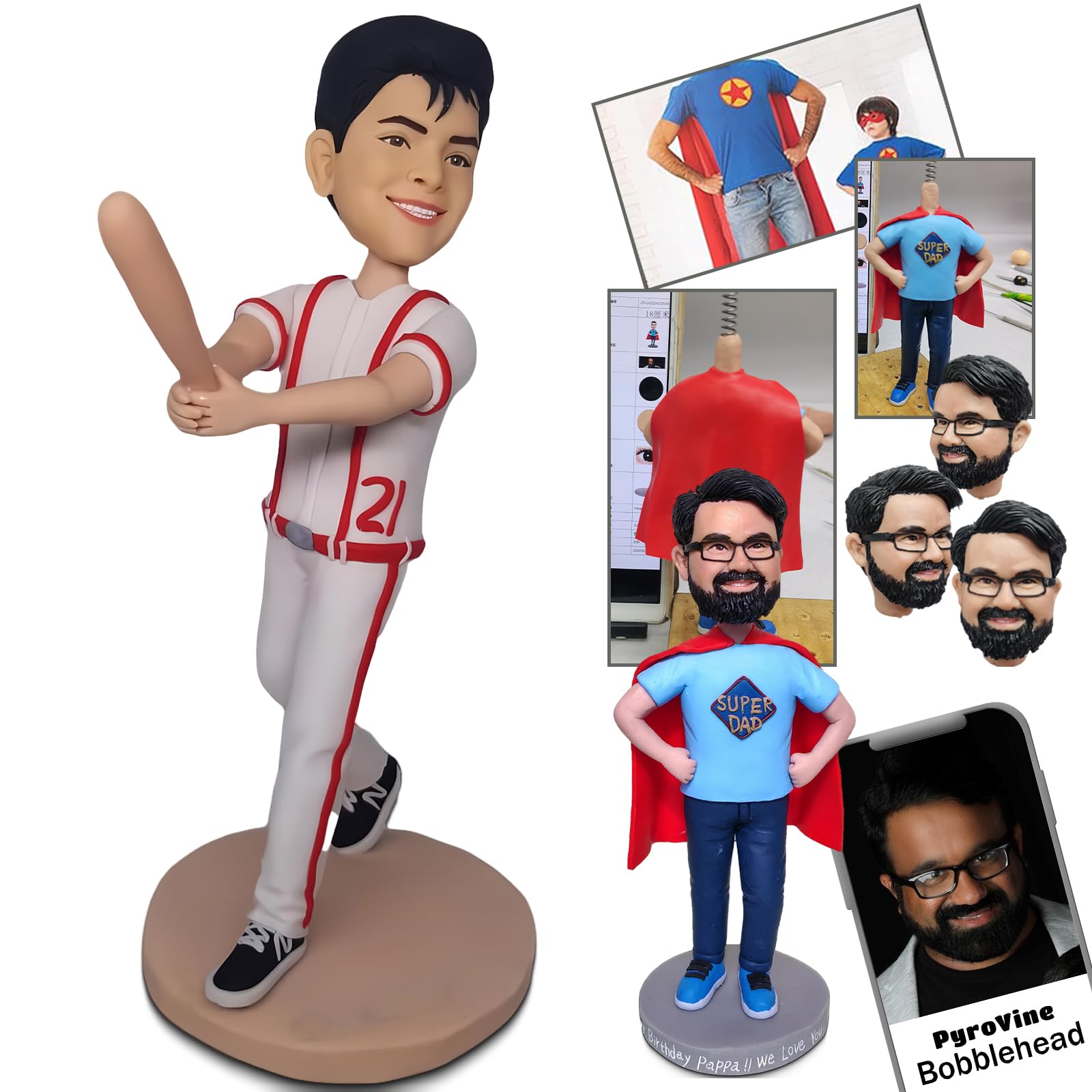 Custom Baseball Player Bobbleheads - Personalized Bobblehead Figures for Baseball Fans, Unique Sculpture Gifts for Men, Boyfriends, Husbands, Coworkers & Bosses - Perfect for Birthdays, Anniversaries, Retirement & Office Decor