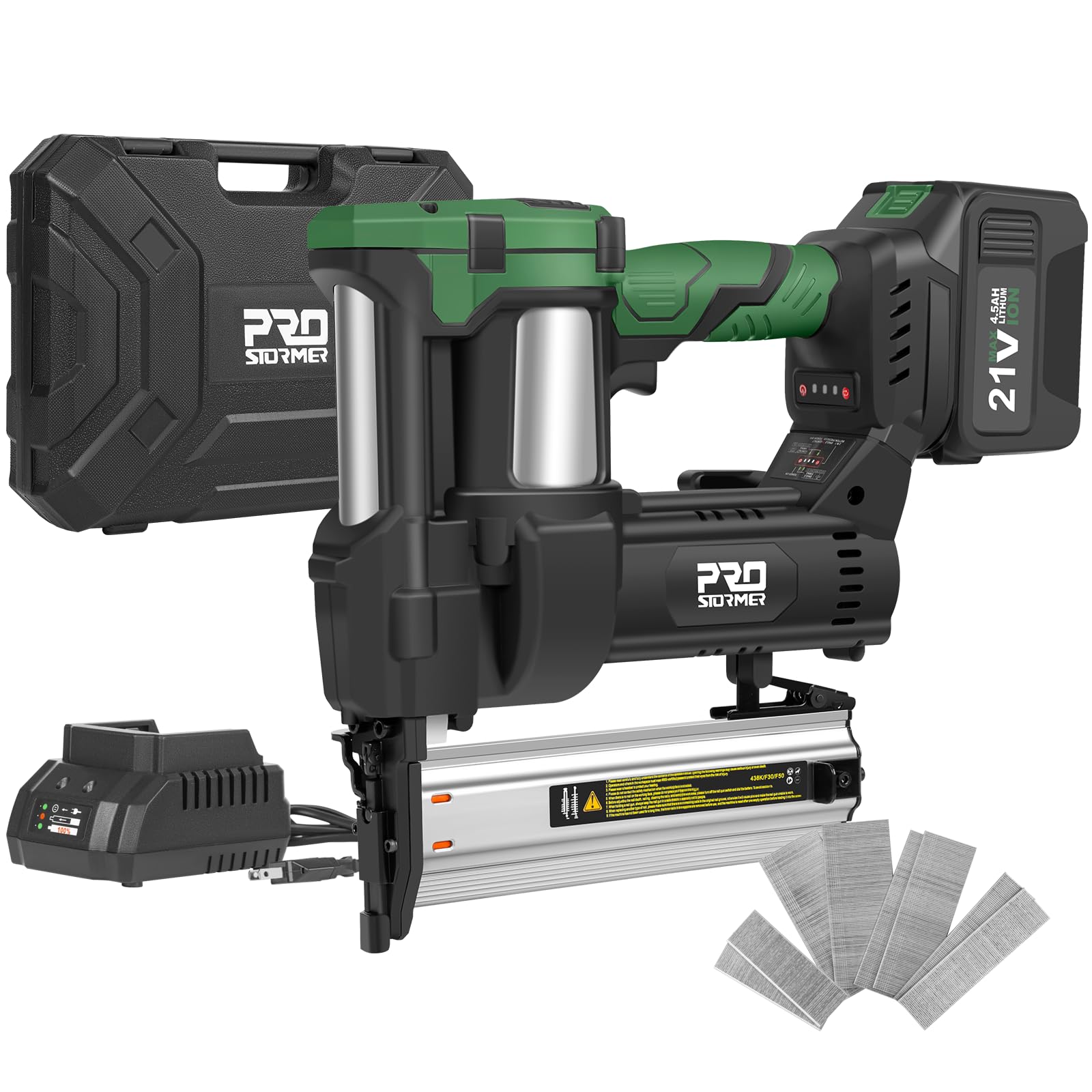 Prostormer 18V Cordless Brushless Brad Nailer & Staple Gun Kit - 2-in-1 18 Gauge Nail Gun with 4.5Ah Lithium-Ion Battery & Fast Charger - Perfect for Woodworking, Home Renovation, Upholstery, DIY Projects - Ideal for Framing, Trim Work, Cabinet Making and Furniture Repair