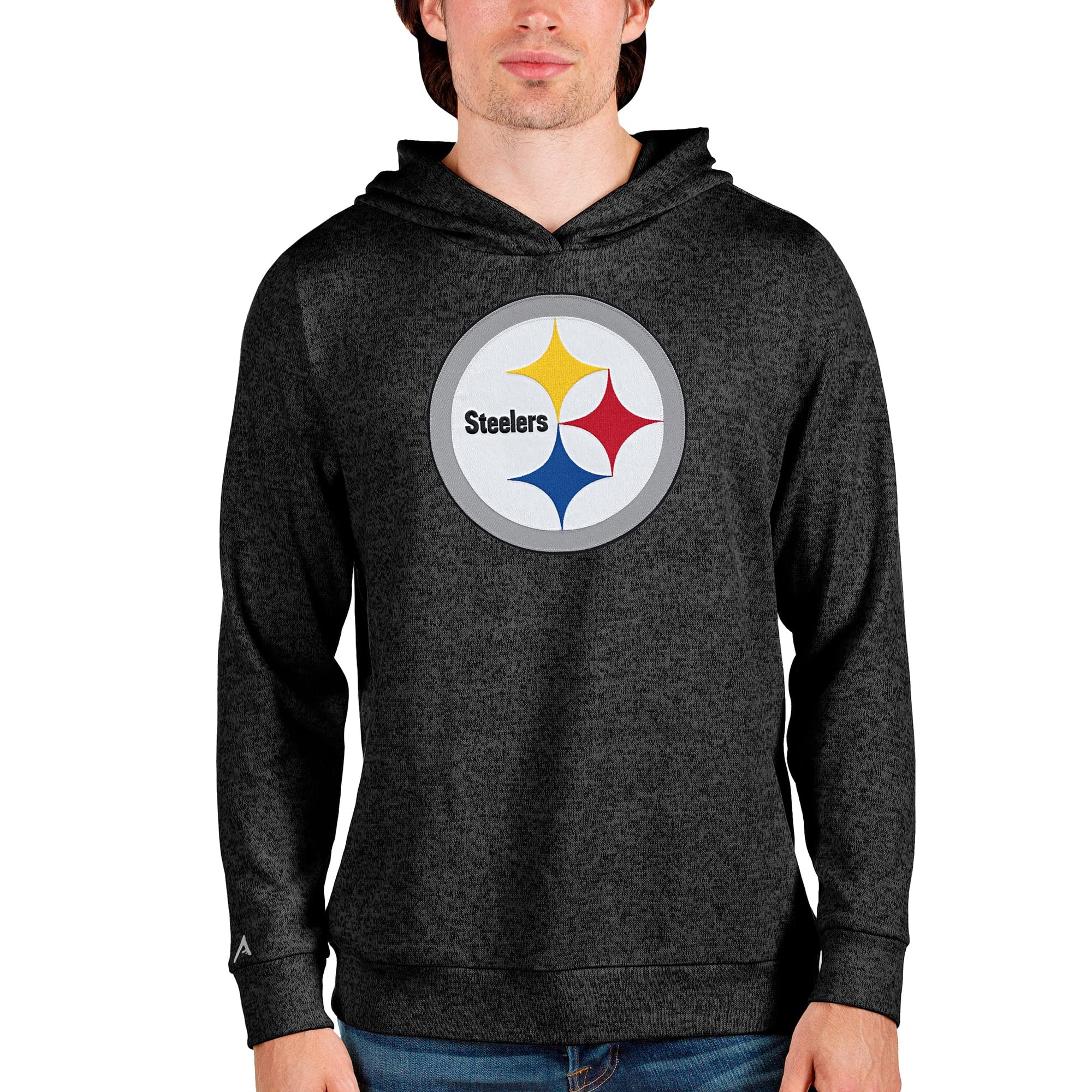Antigua Men's Heathered Team Absolute Pullover Hoodie - Soft Cotton Blend Fleece Hooded Sweatshirt for Casual Wear, Sports & Outdoor Activities