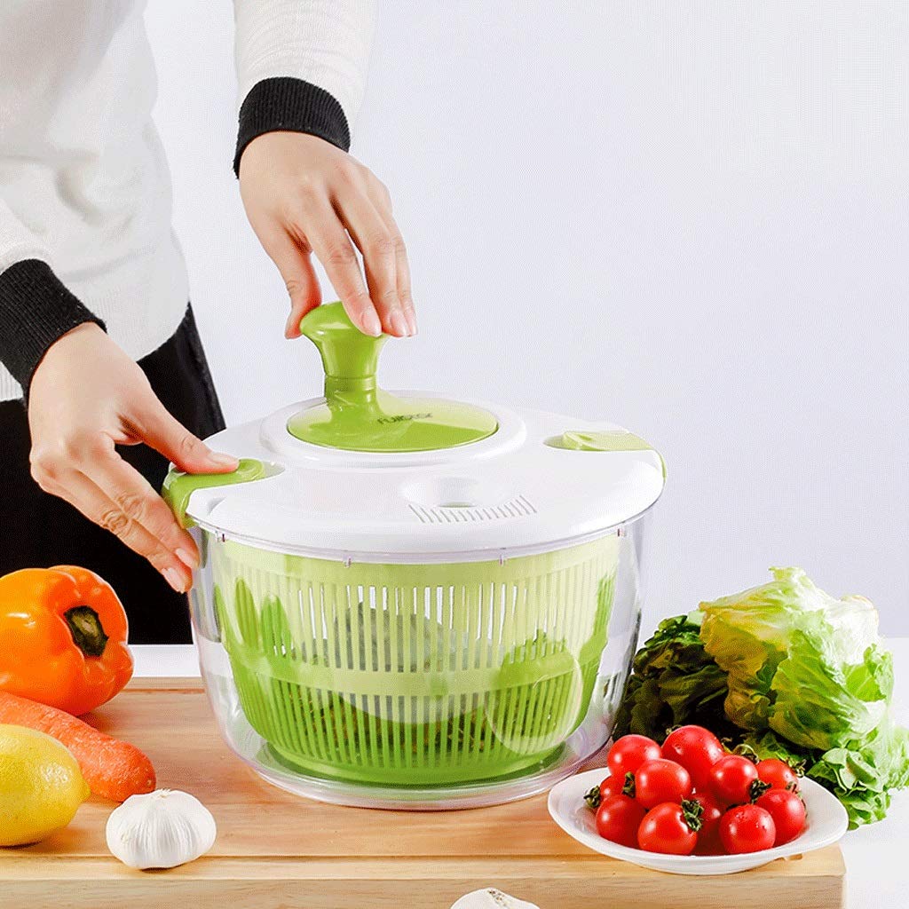 4L Green Plastic Fruit Dehydrator & Salad Spinner - Vegetable Dryer, Salad Shaker & Drain Basket for Healthy Snacks, Meal Prep & Kitchen Storage