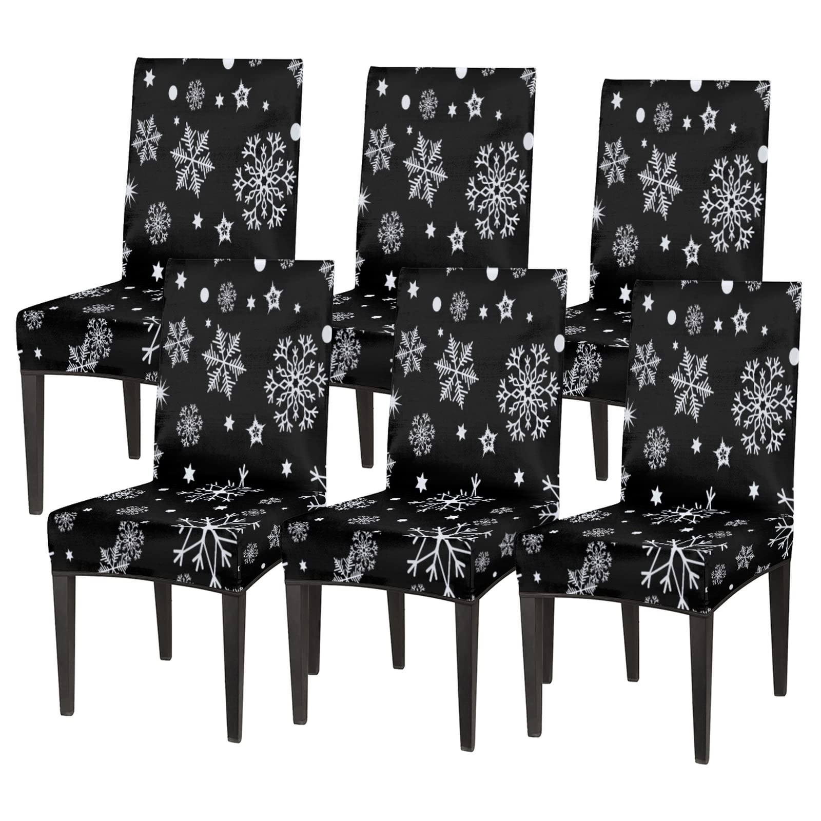 6-Pack White Snowflake Christmas Chair Covers - Stretchable Washable Dining Room Seat Protectors for Holiday Decor | Perfect for Christmas Parties, Family Gatherings & Festive Home Decor