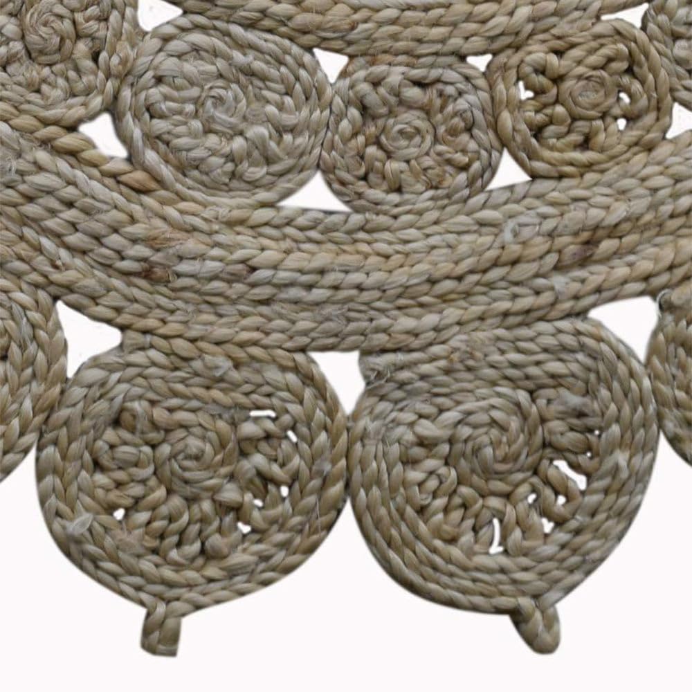 Hand Woven Jute Eco-Friendly Round Oriental Area Rug - 5'x5' Natural Fiber High Pile Cream Rug for Living Room, Bedroom, Patio | Indoor Outdoor Bohemian Decor, Meditation Space & Cozy Home Accent