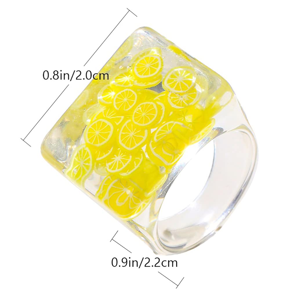 Happyyami Stylish Resin Fruit Ring for Women - Exaggerated Wide Finger Ring, Creative Jewelry with Inlaid Design - Perfect for Parties, Gifts, and Fashion Accessories