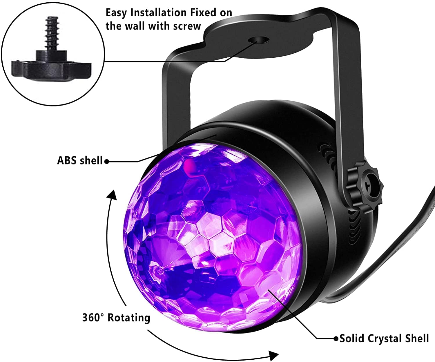 6W Black Light LED Disco Ball Party Lights - Sound Activated with Remote Control, 7 Lighting Modes for Glow Parties, Halloween Decorations, Birthday Events, DJ Bars & Christmas Celebrations (4 Pack) - Perfect for Nightclubs, Home Dance Parties & Themed Events
