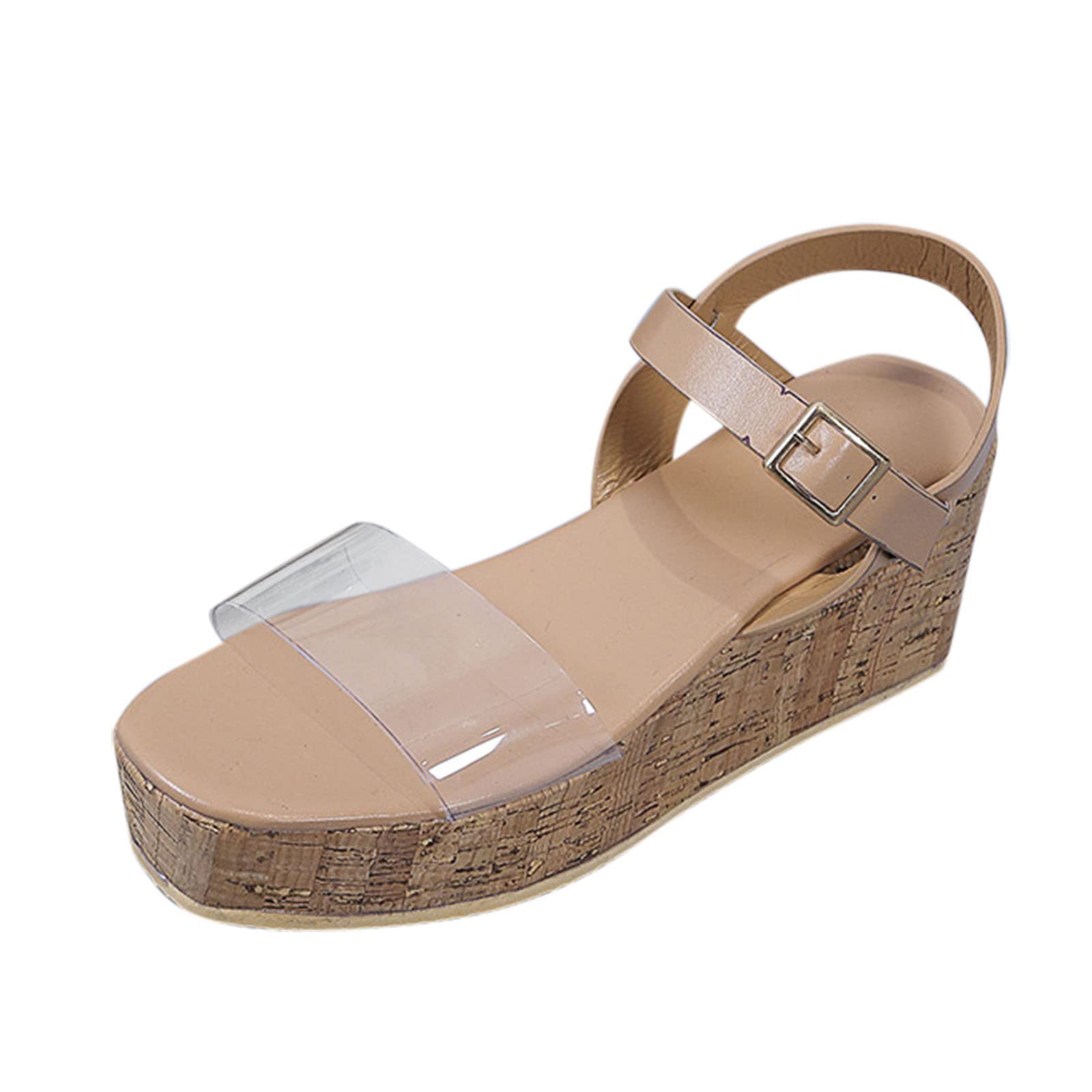 Women's Fashion Transparent PVC Wedge Sandals with Buckle - Comfortable Platform Roman Sandals for Casual Wear, Beach, Summer Outfits & Vacation