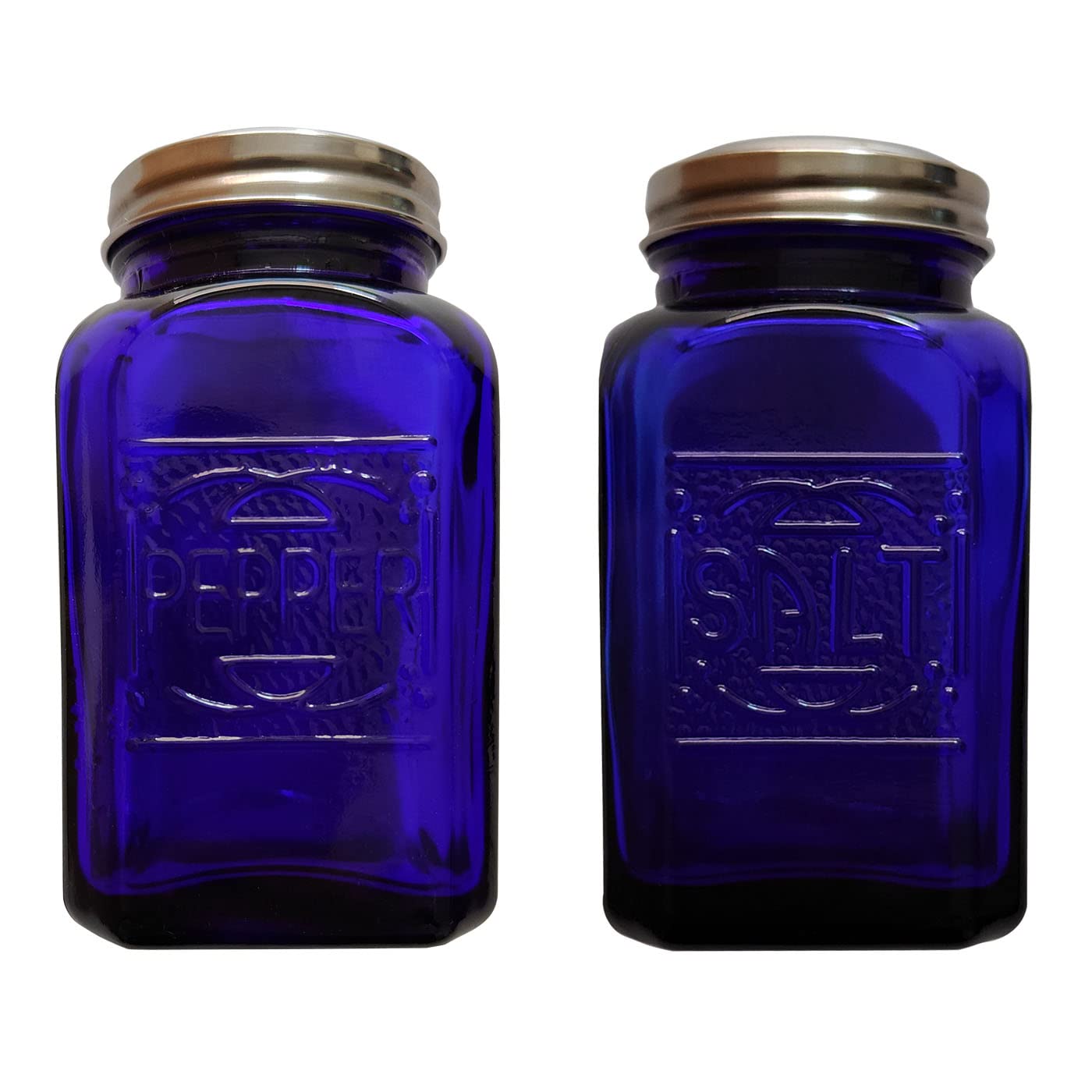 Vintage Depression Glass Salt and Pepper Shakers Set - Cobalt Blue Antique Style for Kitchen, Dining Table & Home Decor