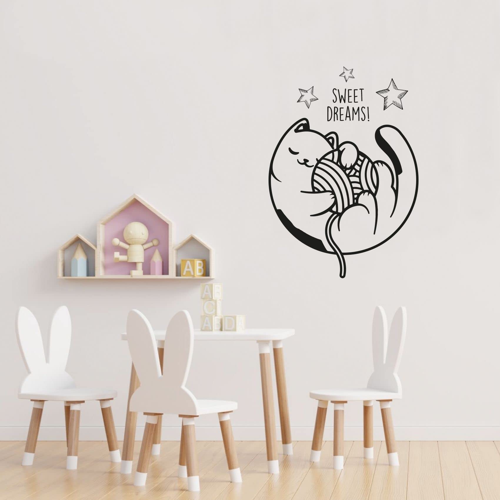 Sweet Dreams - Adorable Baby Kitten Sleeping Silhouette Vinyl Wall Sticker Decal (40x24 inch) for Nursery, Kids Room & Bedroom Decor - Perfect for Baby Showers, Birthday Gifts & Nursery Wall Art