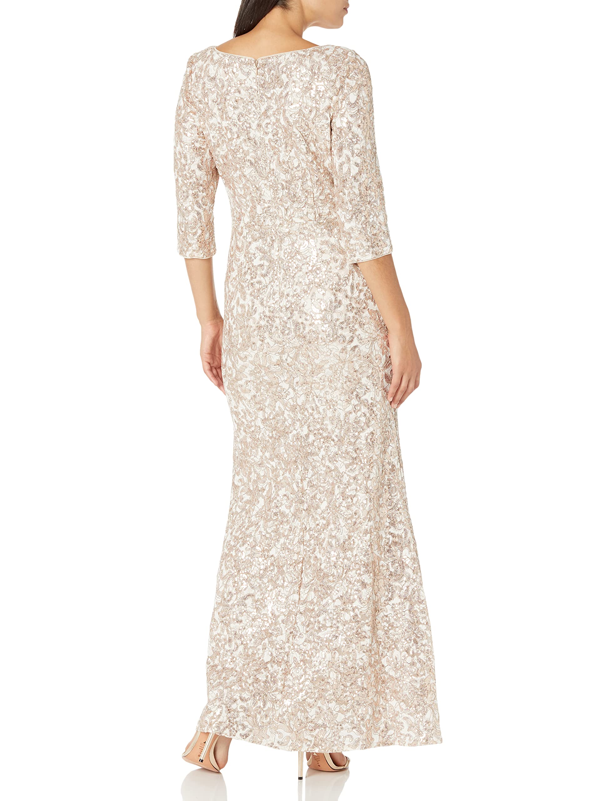 Alex Evenings Women's Long Sequin Evening Gowns with 3/4 Sleeves - Elegant Formal Dresses for Prom, Gala, Wedding & Special Occasions
