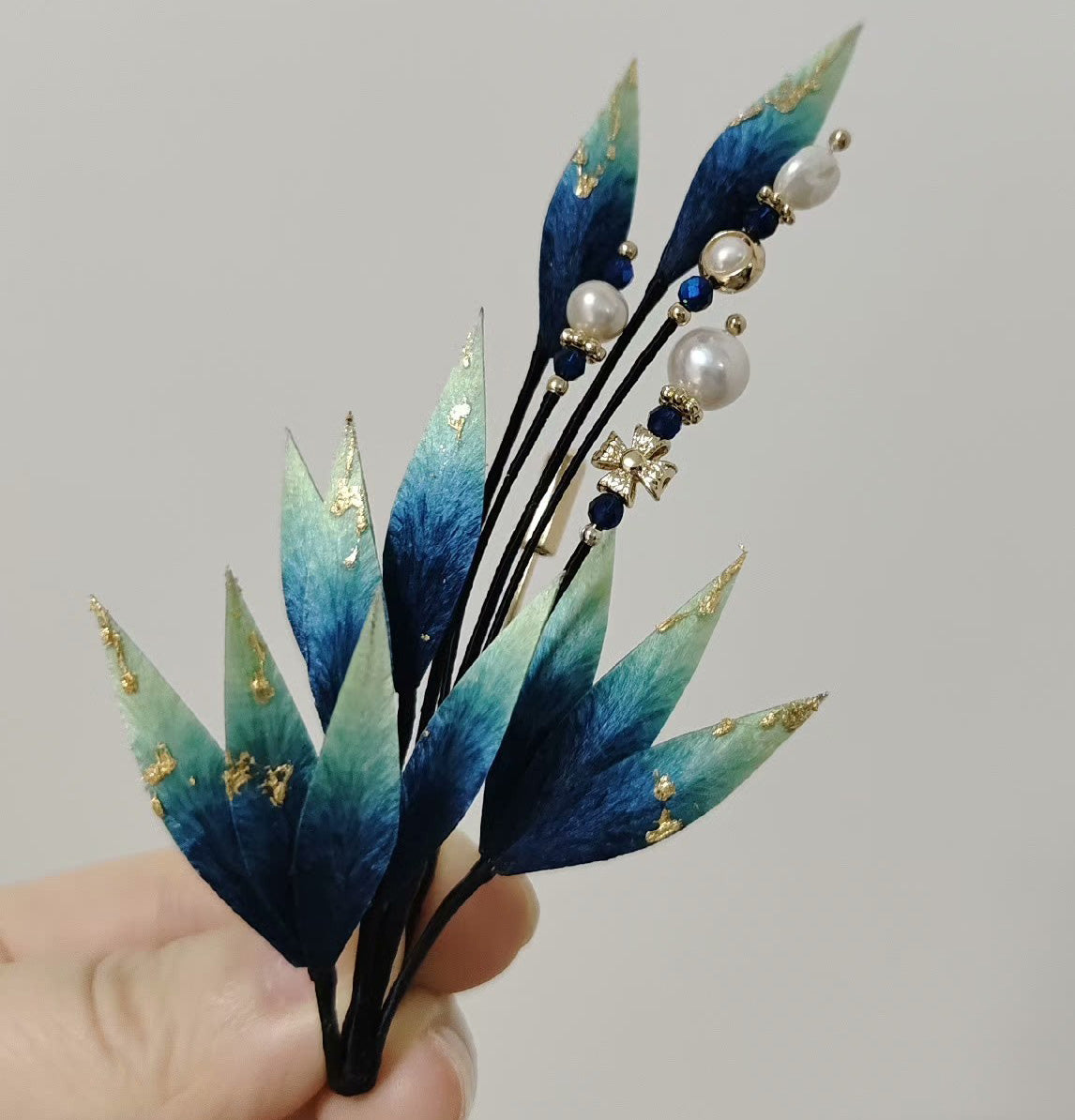 Exquisite Blue Leaves Silk Brooch - Handcrafted Floral Pin for Women - Elegant Accessory for Weddings, Parties & Special Occasions