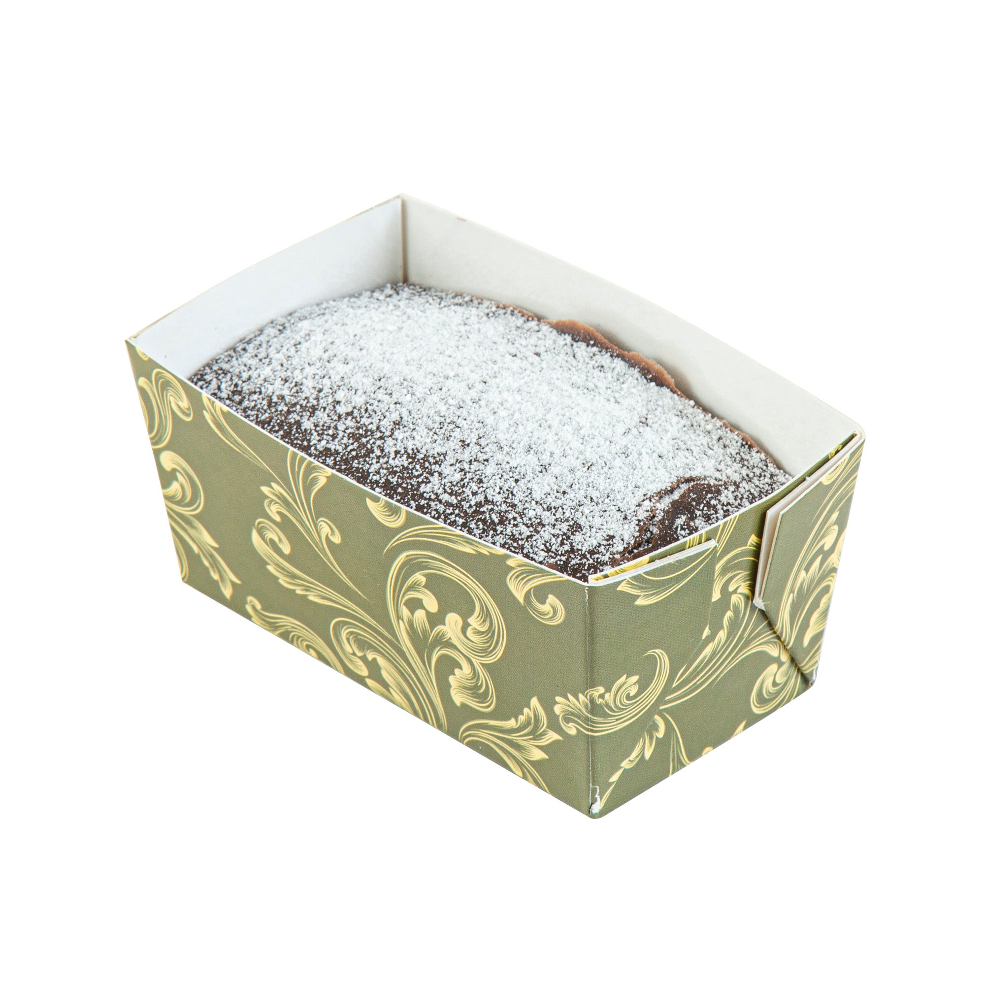 Bake Tek 9 oz Dark Green Vintage Floral Paper Mini Loaf Pans - Greaseproof Baking Cups (4