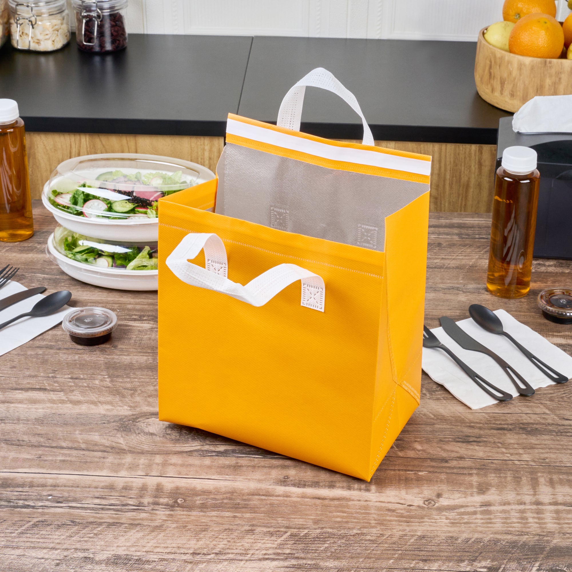 Premium Orange Insulated Takeout Bags - Tamper Evident Food Delivery Bags (9.5