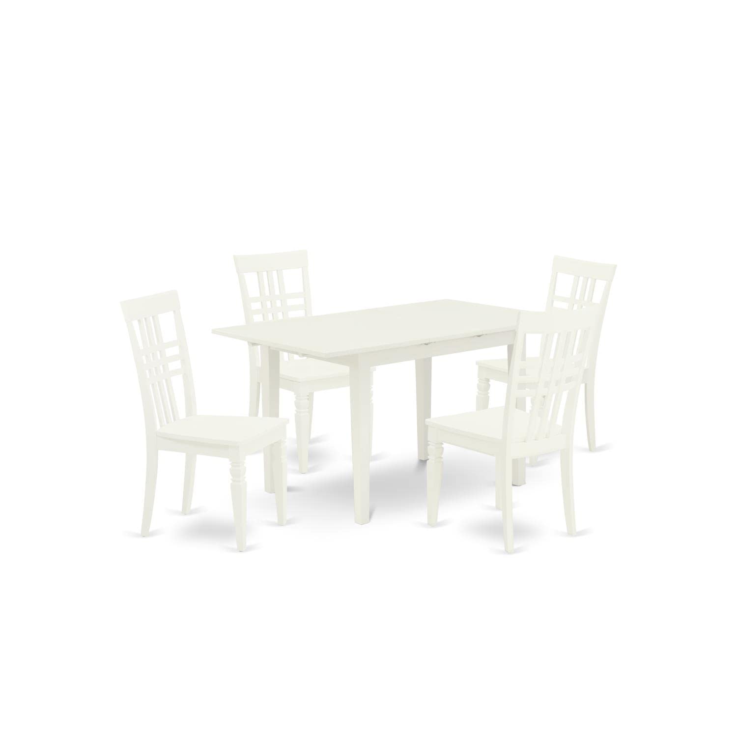 East West Furniture 5 Piece Dining Room Set with Butterfly Leaf Table & 4 Chairs - 32x54 Inch Linen White Kitchen Table Set for Small Spaces | Perfect for Breakfast Nook, Apartment Dining & Family Gatherings