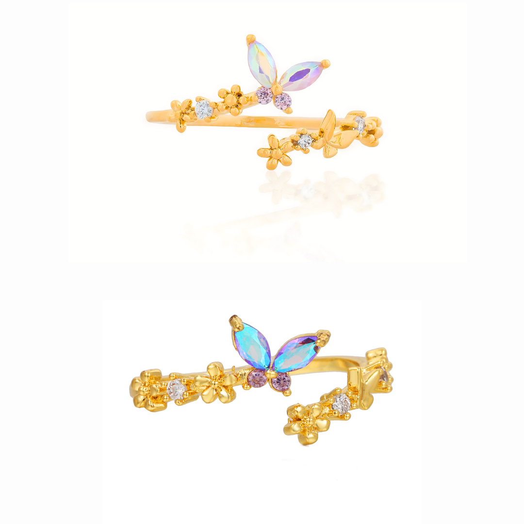 Sweet Romance Butterfly Flower Open Ring - Elegant Adjustable Fashion Jewelry for Women | Perfect for Weddings, Dates & Special Occasions | R2306