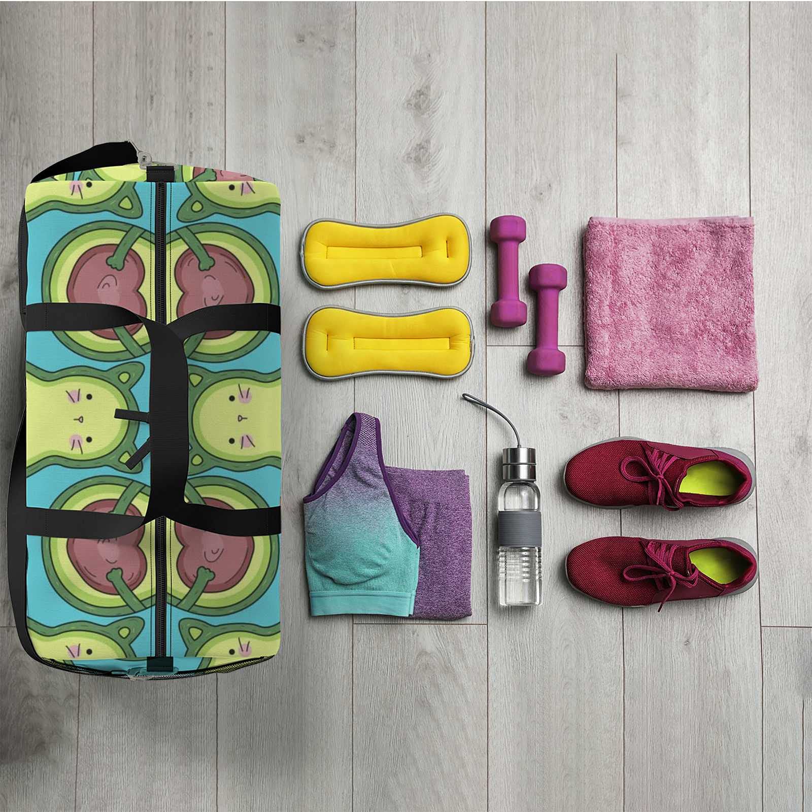 Waterproof Lightweight Gym Bag for Women & Men - Hand Drawn Cat Pattern Duffle Bag, Carry-On Travel Duffel with Boarding Grips | Perfect for Workouts, Travel, Yoga & Sports