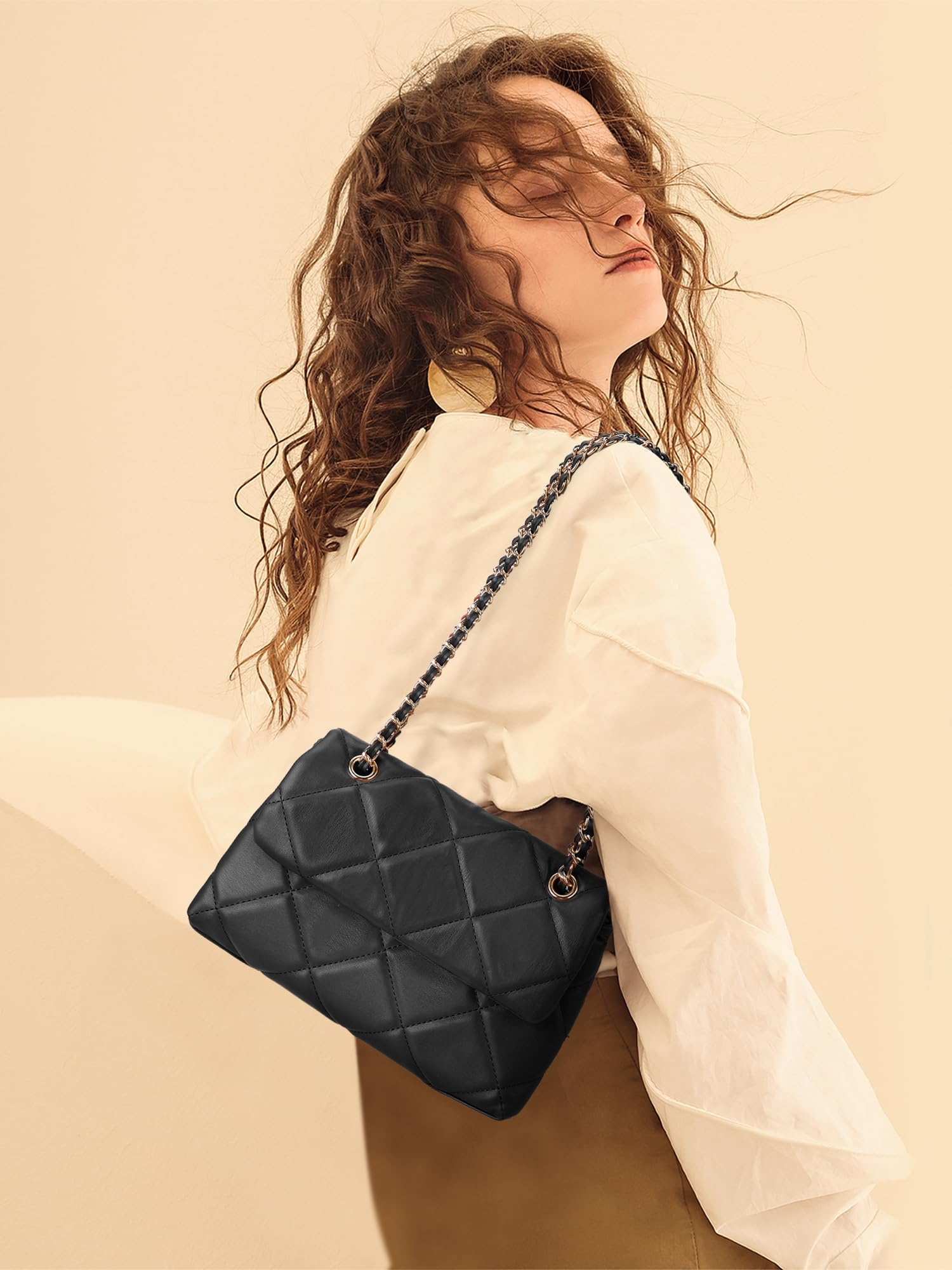 Trendy Gladdon Quilted Crossbody Purse for Women - Small Designer Shoulder Bag with Chain Strap, Cute Clutch Handbag for Daily Use, Work, Shopping & Date Night