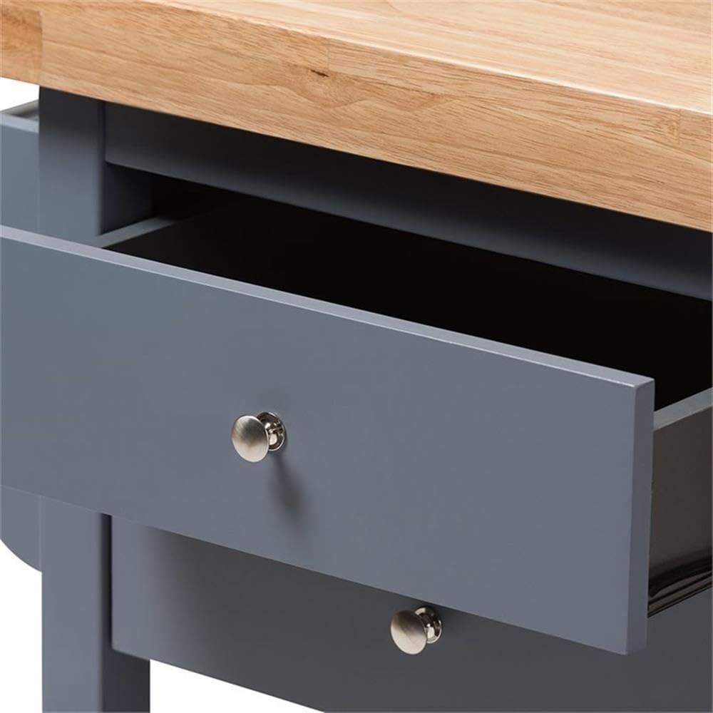 Baxton Studio Sunderland Kitchen Cart with Wheels in Gray - Portable Kitchen Island for Small Spaces, Dining Room Storage & Food Prep Station