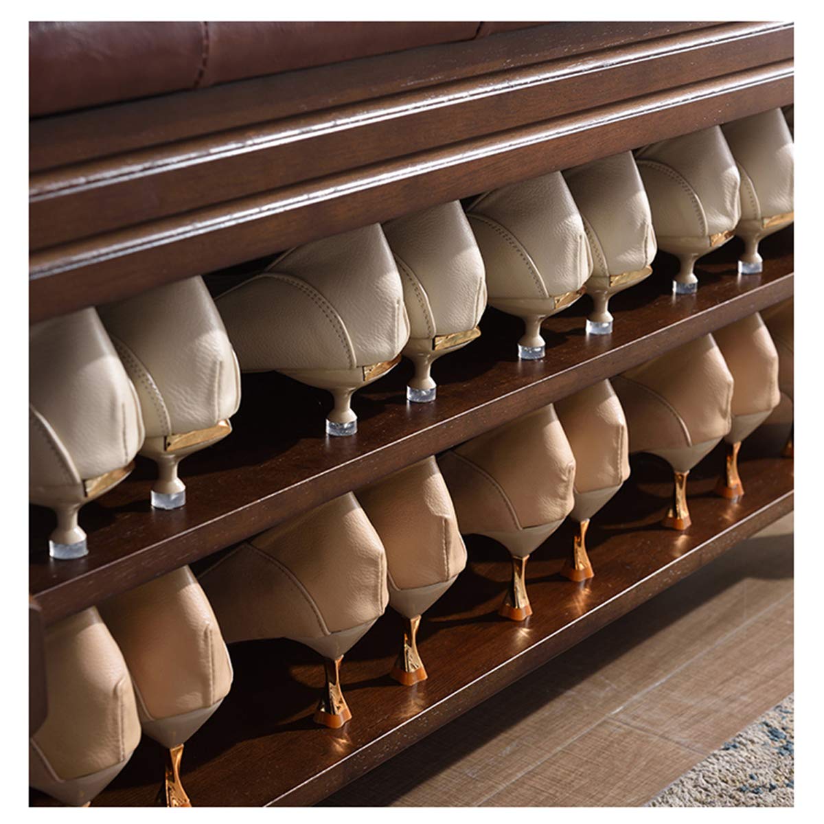 3-Tier Wooden Shoe Rack Bench with Storage - Entryway Shoe Organizer & Storage Bench for Hallway, Living Room (Dark Brown, 31.5