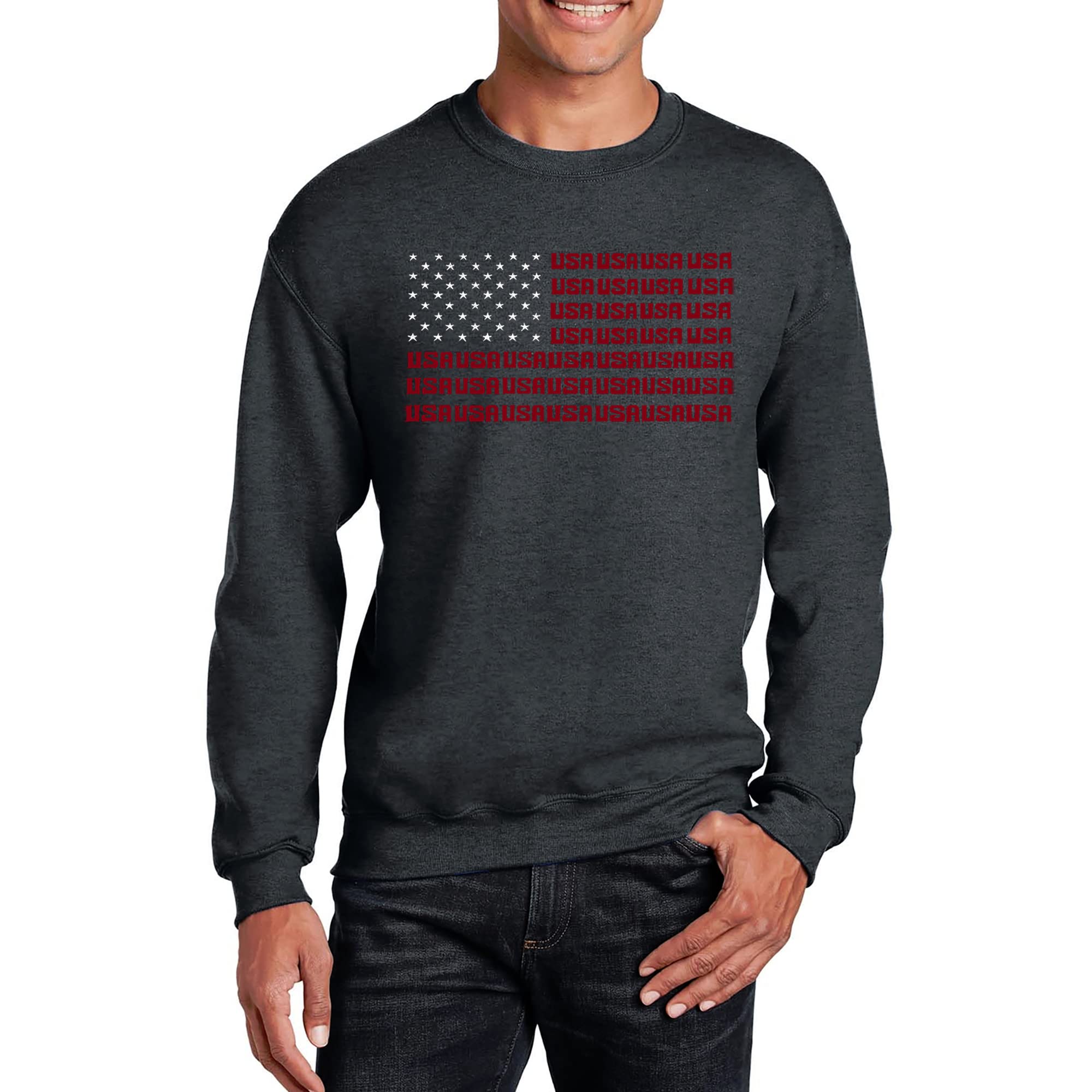 American Flag Men's Word Art Crewneck Sweatshirt - Patriotic Graphic Pullover for Casual Wear & Outdoor Activities