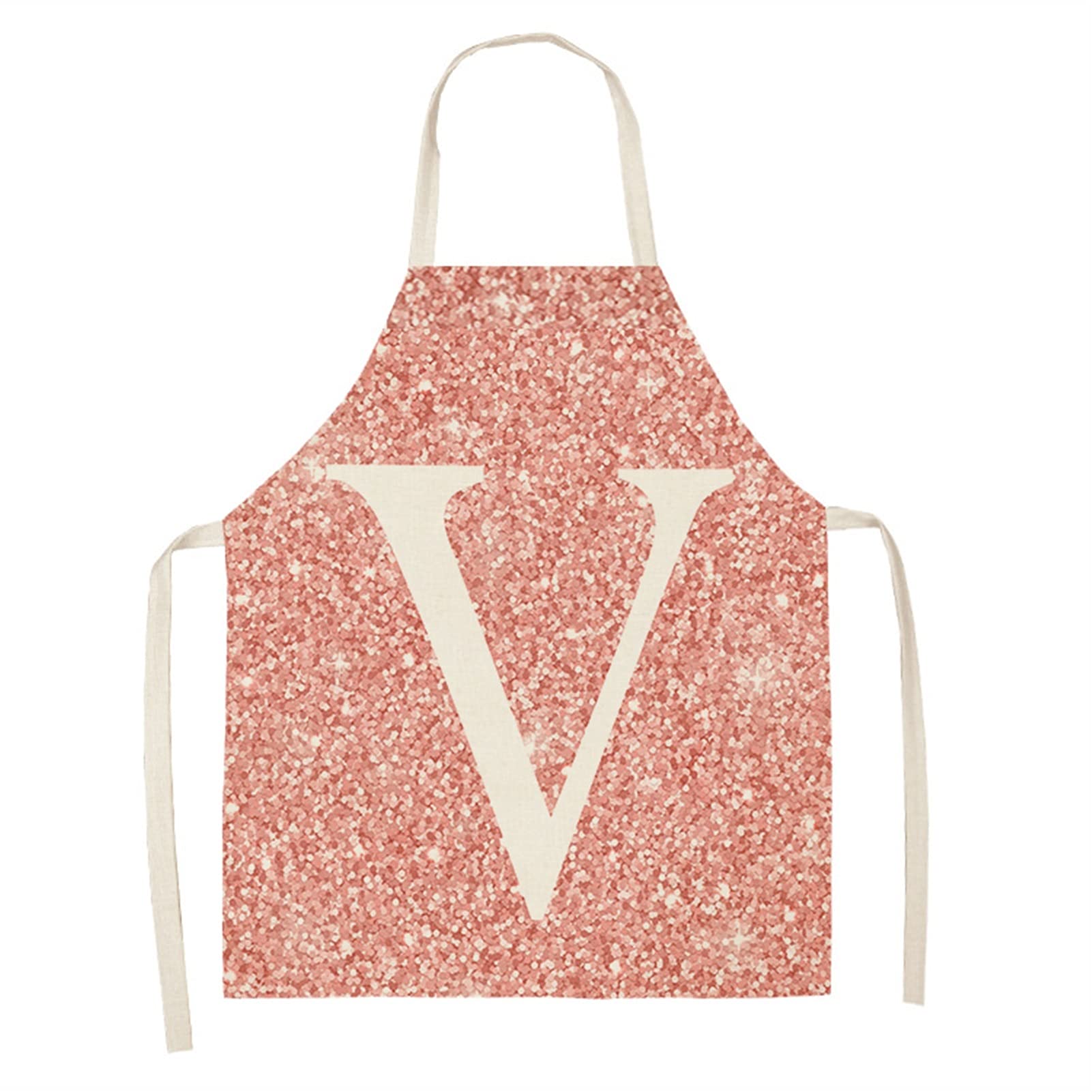 Pink Letter Printed Cotton Linen Kitchen Apron - Sleeveless Bib Apron for Cooking, Baking & Cleaning (53x65cm) - Perfect for Home Chefs, BBQ Parties & Household Chores