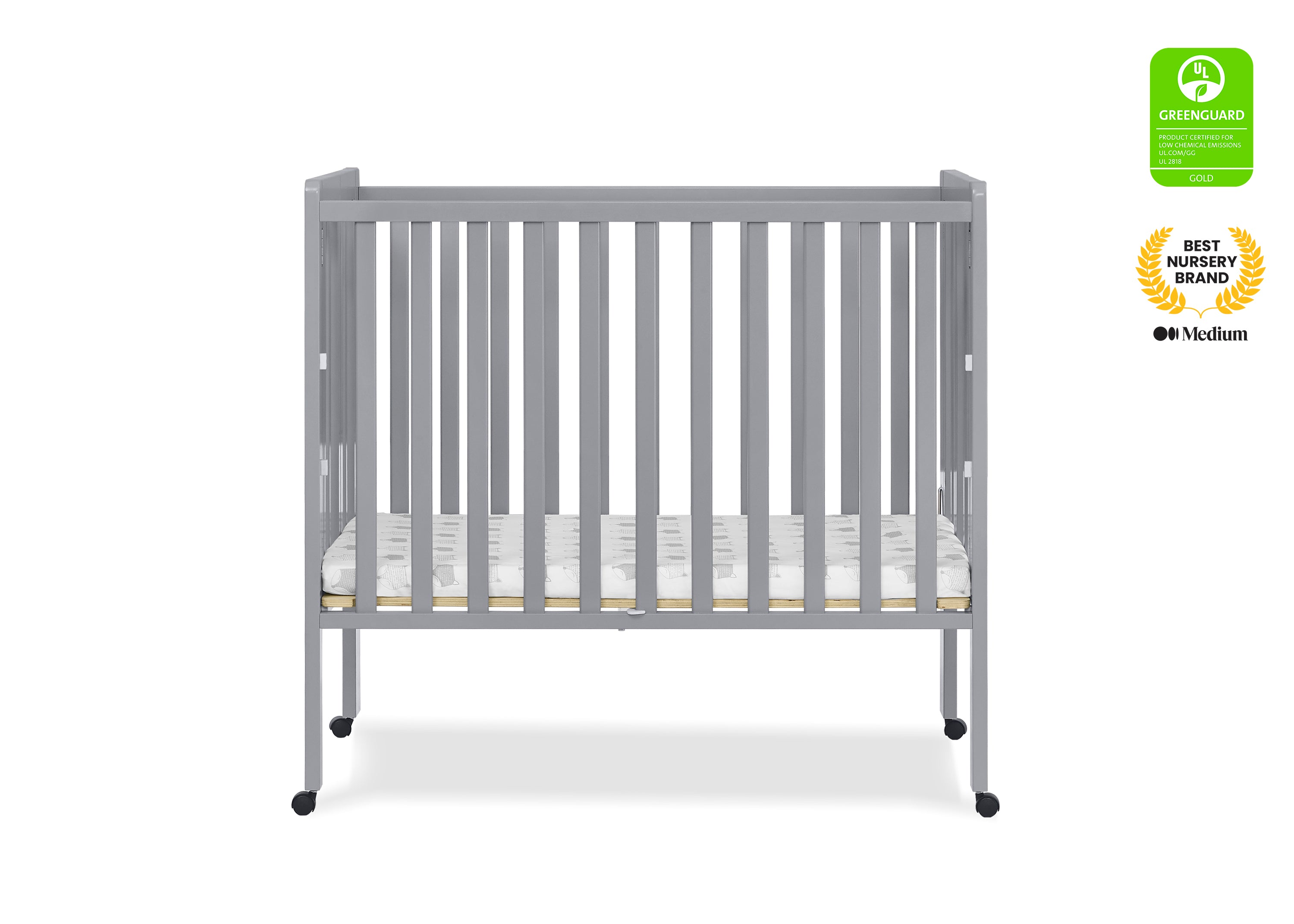 Lee Portable Folding Mini Crib with 1.5 Inch Mattress - Compact Travel Baby Bed for Nursery, Daycare & Home Use - Lightweight Infant Bassinet for Newborns & Toddlers