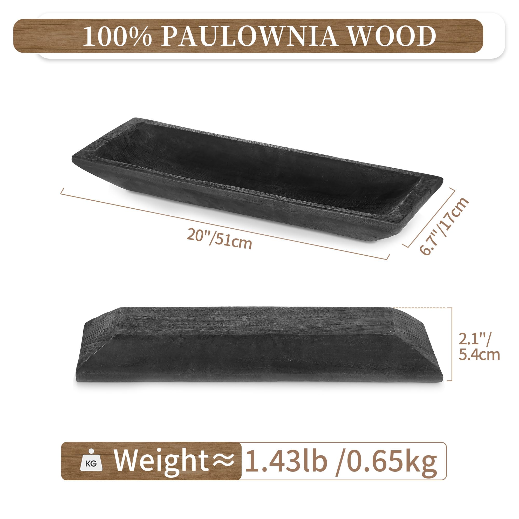Hanobe Large Decorative Wood Dough Bowl - Rustic Unfinished Wooden Centerpiece for Dining Table, Natural Candle Holder Tray, Kitchen Fruit Bowl Decor | Perfect for Farmhouse Dining Room, Wedding Centerpieces & Holiday Table Decor