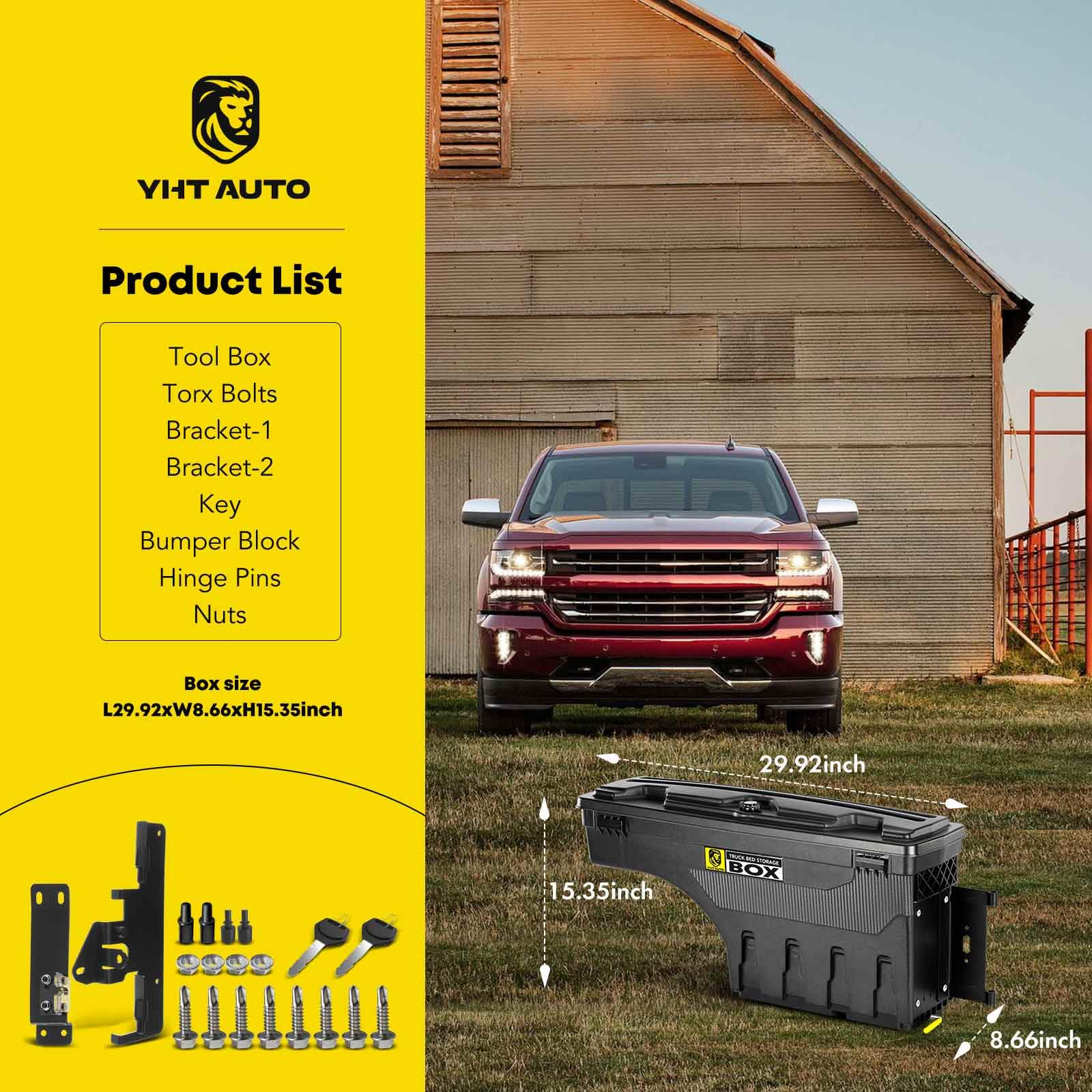 Lockable Truck Bed Tool Box for Toyota Tacoma 2005-2022 | Passenger Side Storage Box | Waterproof & Swing Wheel Well Toolbox | Perfect for Camping, Work Tools & Outdoor Gear Organization