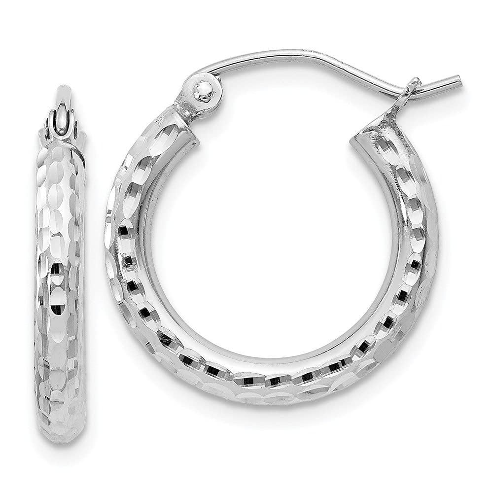 Sterling Silver Rhodium-Plated 2.5mm Diamond-Cut Hoop Earrings for Women - Elegant Fine Jewelry for Everyday Wear, Parties & Special Occasions