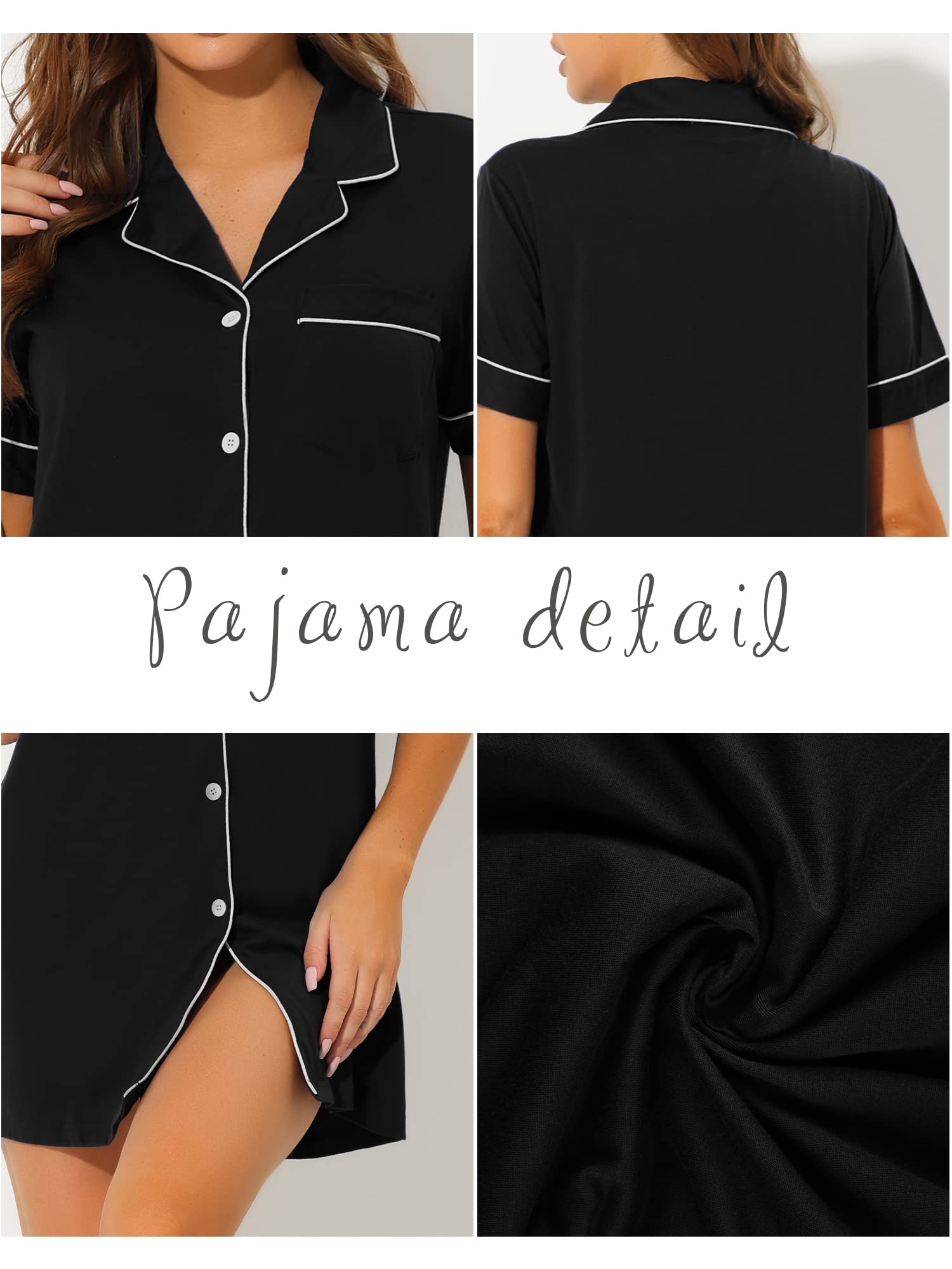 Cheibear Women's Summer Button Down Lounge Nightgown - Soft Pajama Shirt Dress for Sleep & Relaxation - Perfect for Bedtime, Lounging at Home or Vacation Wear