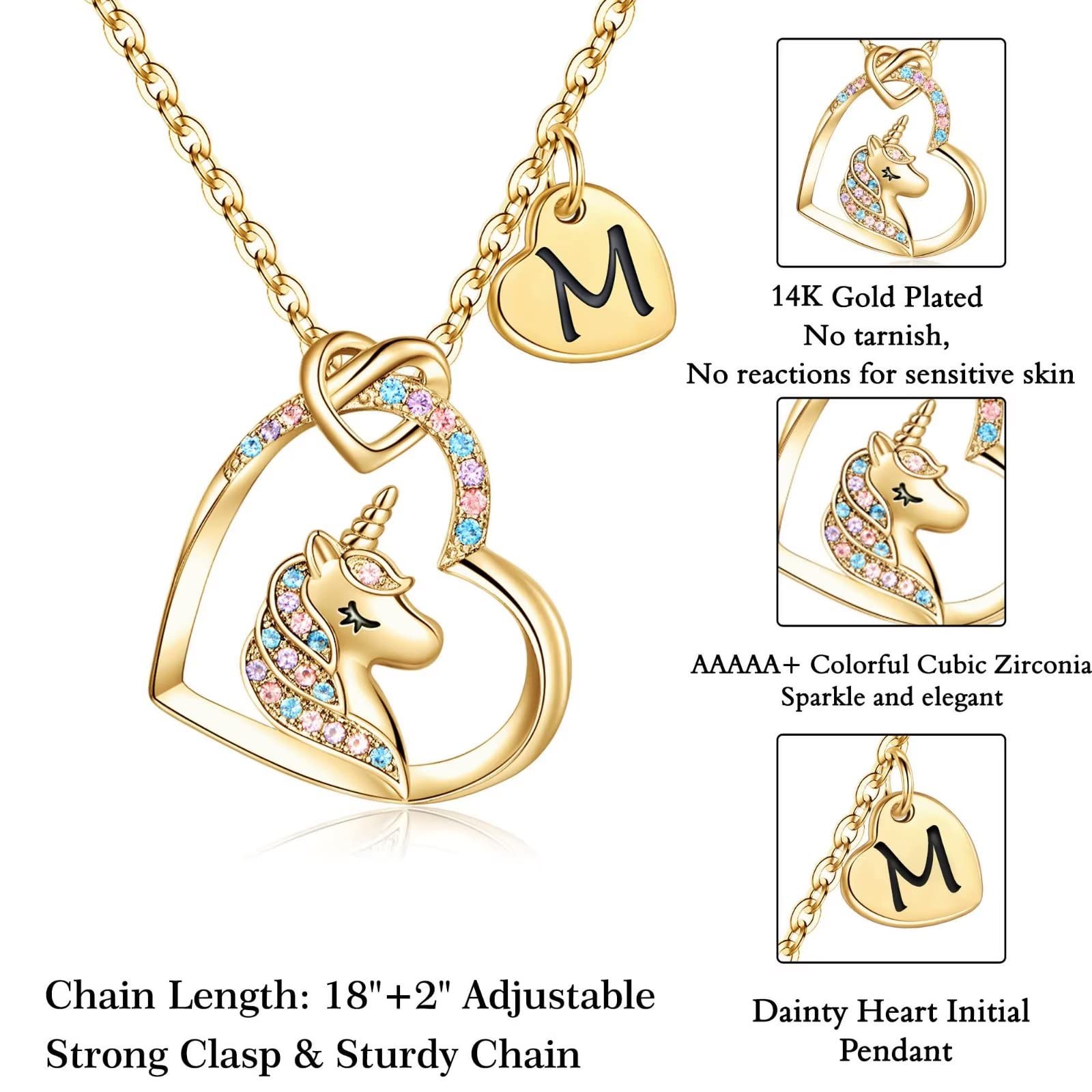 STORUP Unicorn Necklace for Girls - Personalized Heart Initial Pendant, Birthstone Jewelry, Birthday Gifts for Girls | Perfect for Birthday Parties, Christmas Presents & Special Occasions