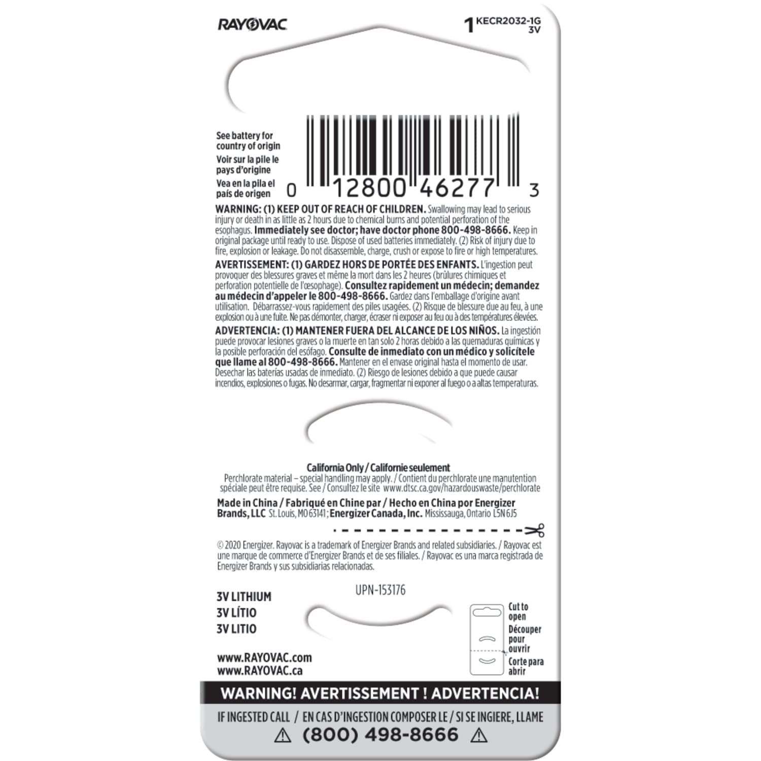 Rayovac CR2032 3V Lithium Coin Cell Battery - 1 Pack - Long Lasting Power for Watches, Key Fobs, Calculators & Medical Devices