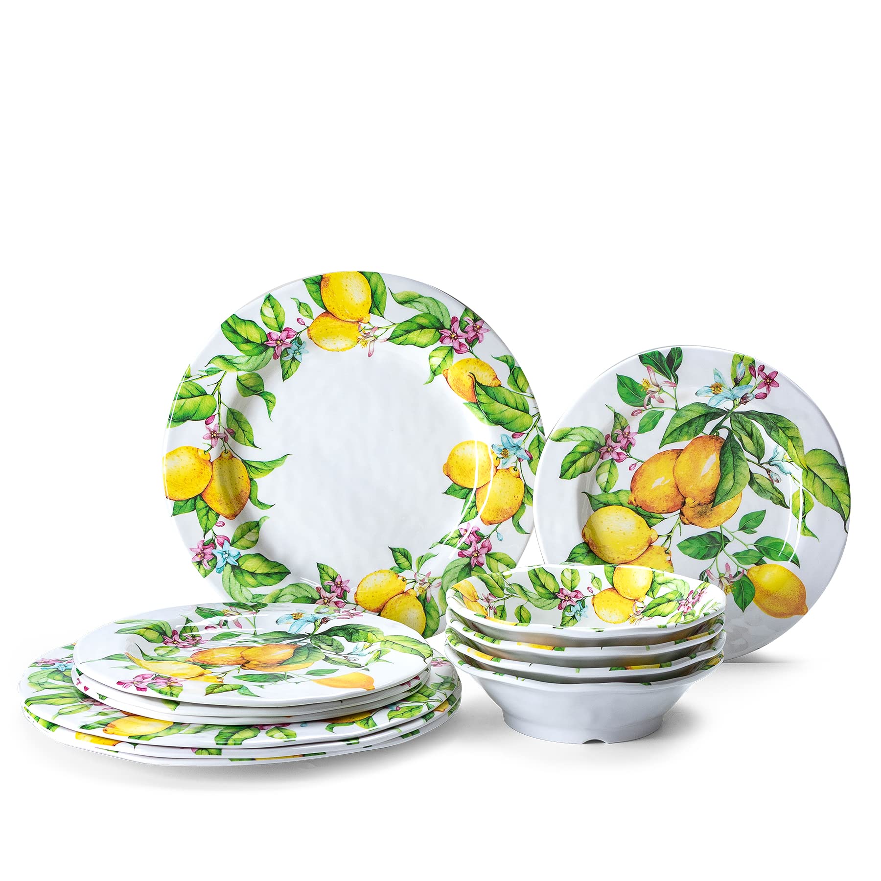 LEHAHA 12-Piece Melamine Dinnerware Set - Durable Plates & Bowls for Indoor/Outdoor Use, Dishwasher Safe - Perfect for Family Dining & Picnics