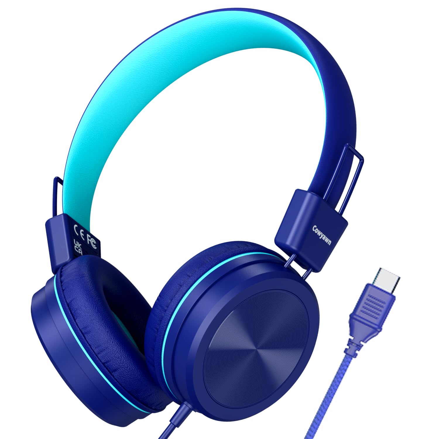 USB Type C Kids Headphones for School - 94dB Volume Limited Safe Headphones with USB C Cable, HD Stereo Sound, Foldable Lightweight On-Ear Wired Headphones for Children Teens Boys Girls - Perfect for Online Classes, Travel & Home Learning