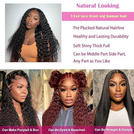 13x6 Deep Wave Lace Front Wigs Human Hair - Pre Plucked 22 Inch 180% Density HD Lace Glueless Frontal Wig for Black Women (Free Part) - Perfect for Daily Wear, Parties & Special Occasions