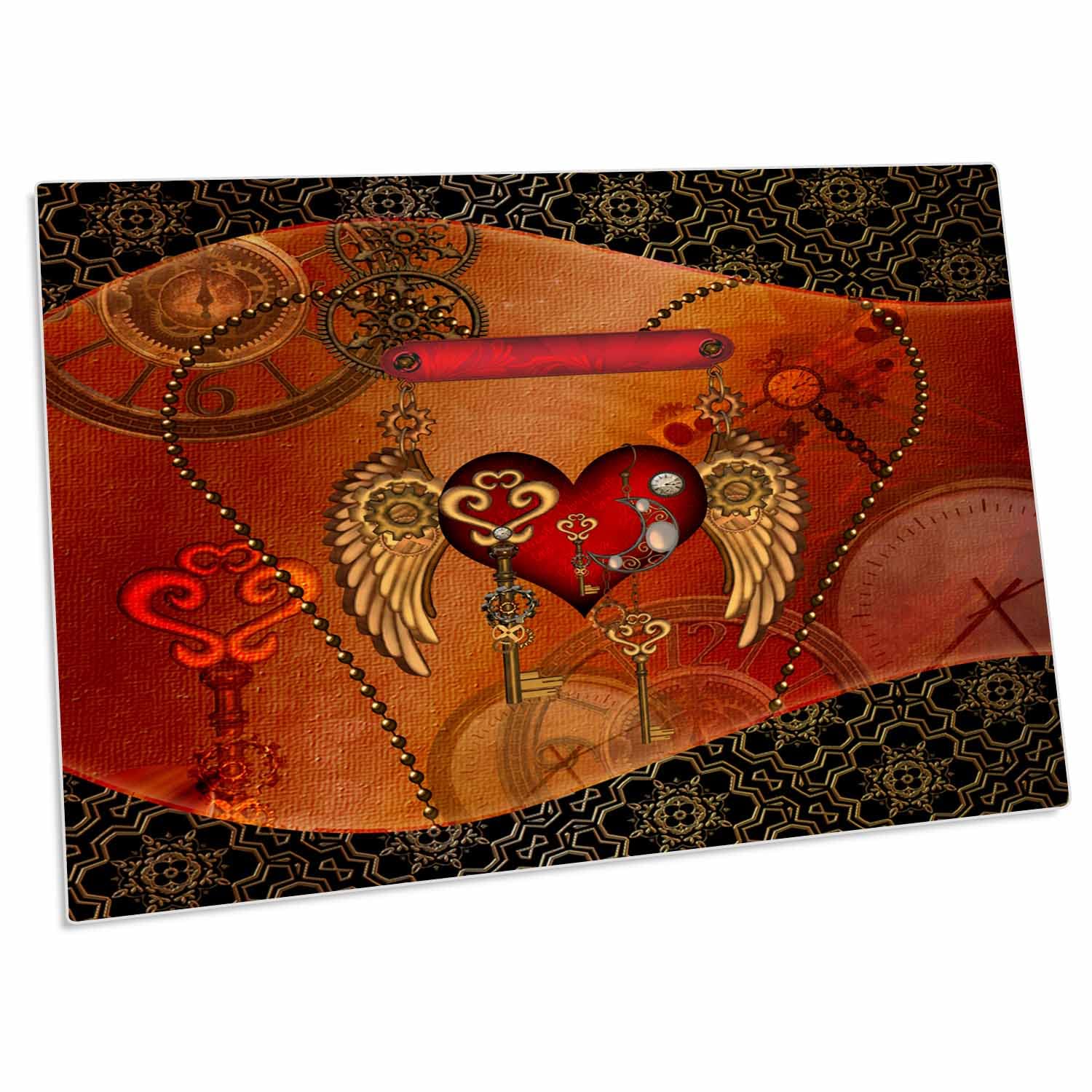 3D Rose Steampunk Heart Clocks and Gears Desk Pad Place Mats - Non-Slip Rubber Backing, Heat Resistant, Set of 4 - Perfect for Dining Table, Office Desk, and Home Decor (dpd-256361-1)