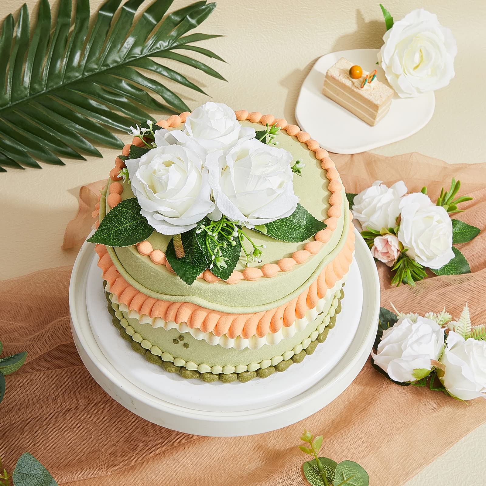 9-Piece Boho Floral Cake Topper Set - Eucalyptus Flower Decorations for Wedding, Birthday & Anniversary Cakes - Elegant White Cake Decor for Women's Parties & Special Events