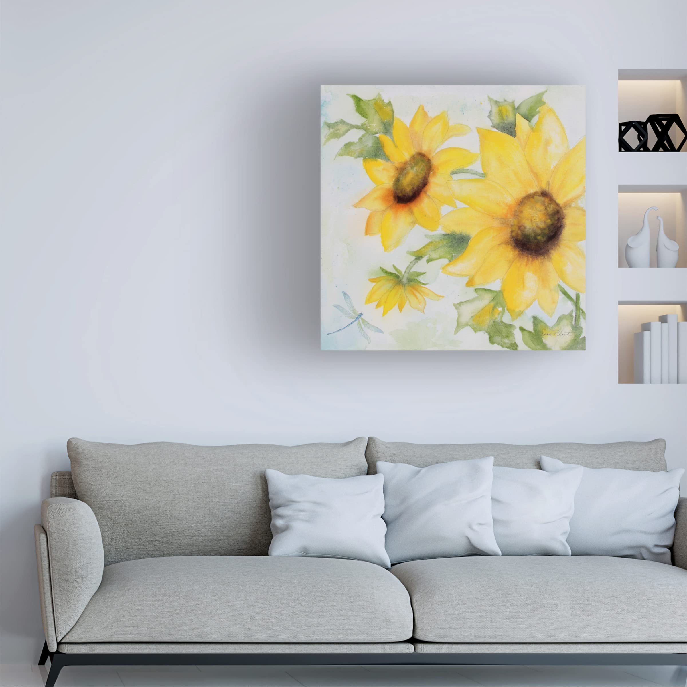 Jean Plout 'Sunny Flowers B' 35x35 Floral Canvas Wall Art - Handmade Oil Painting Reproduction for Living Room, Bedroom & Office Decor