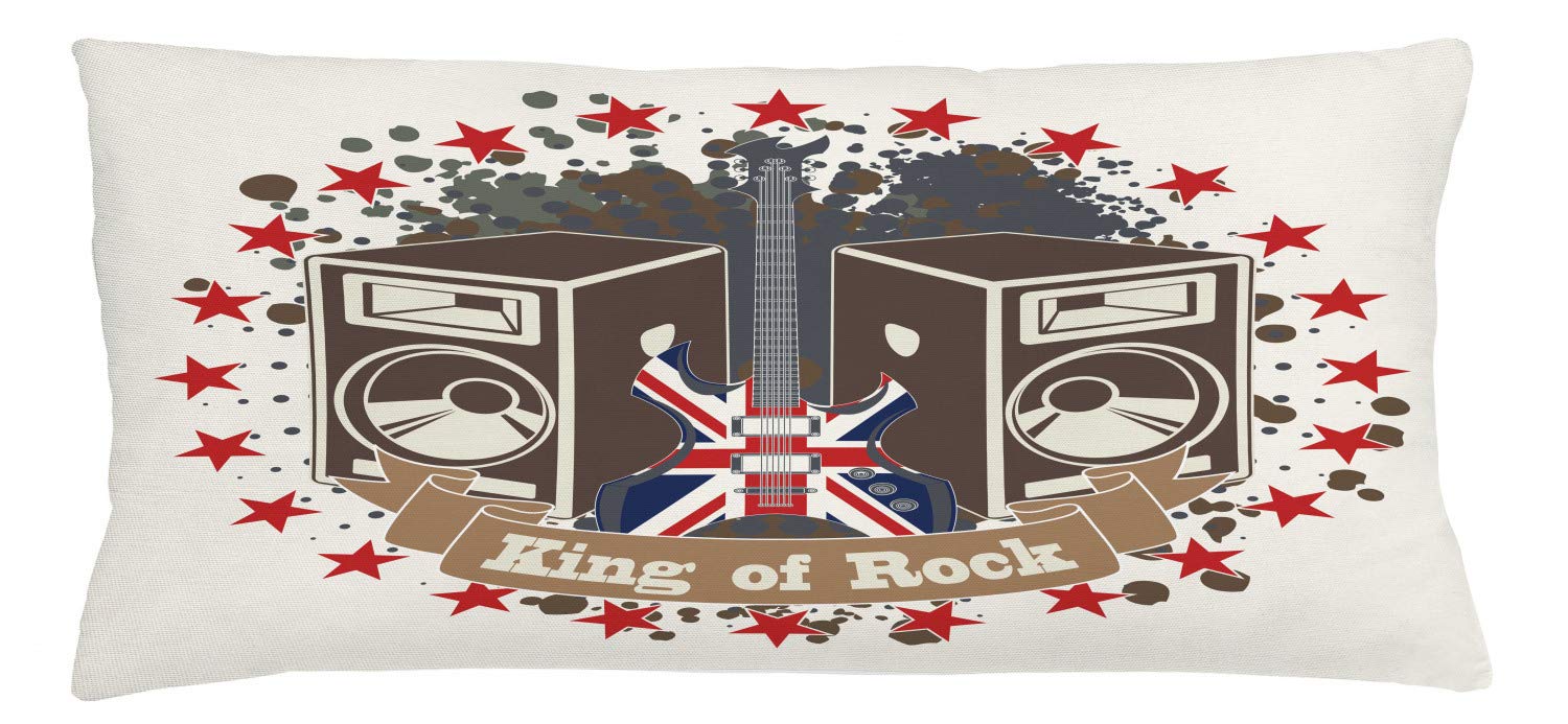 Ambesonne Popstar Party Throw Pillow Cover - King Rock Emblem with Speakers, Stars & Electric Guitar British Flag Design - Decorative Rectangle Accent Pillow Case 36