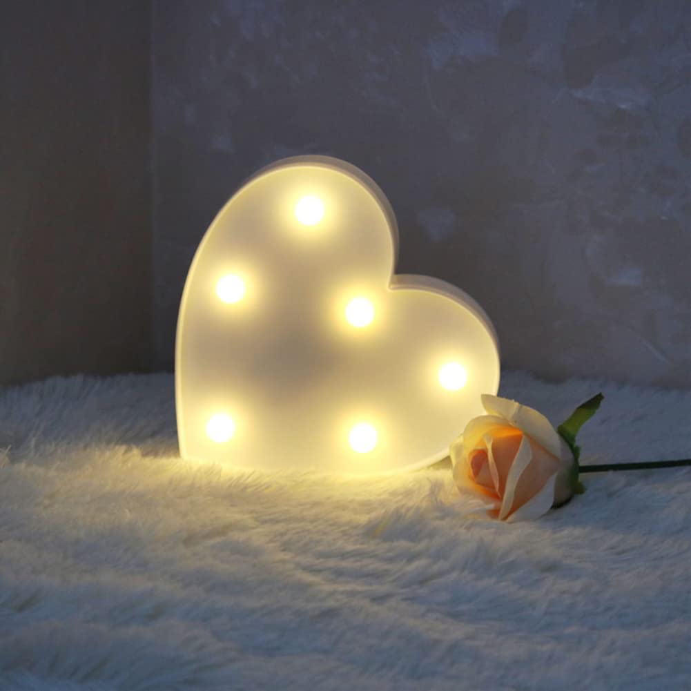 AUNMAS Heart Shaped LED Marquee Lights - Battery Powered Plastic Light Up Sign for Wedding, Birthday Party, Christmas Decoration - Perfect for Home, Bar, Nursery & Romantic Night Light Ambiance