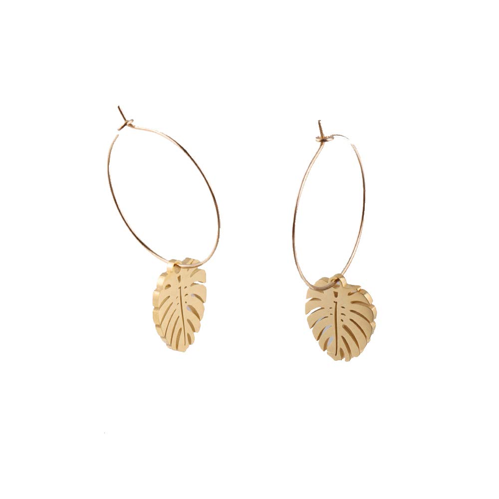 RUIZHEN Hollow Out Monstera Leaf Nature Palm Leaf Dangle Earrings - Bohemian Tropical Style Handmade Jewelry for Women, Perfect for Beach Vacation, Summer Party & Boho Fashion Accessories