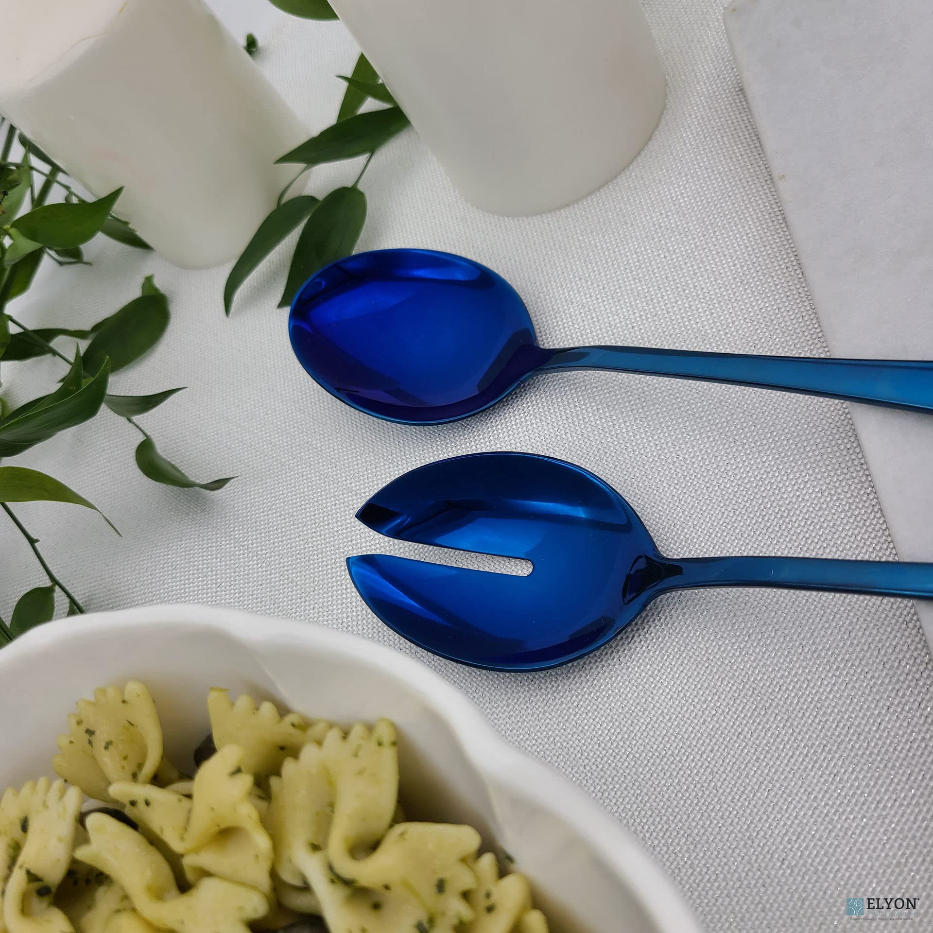 Blue Stainless Steel Serving Spoons Set - 3-Piece Mirror Finish for Salads & Pies