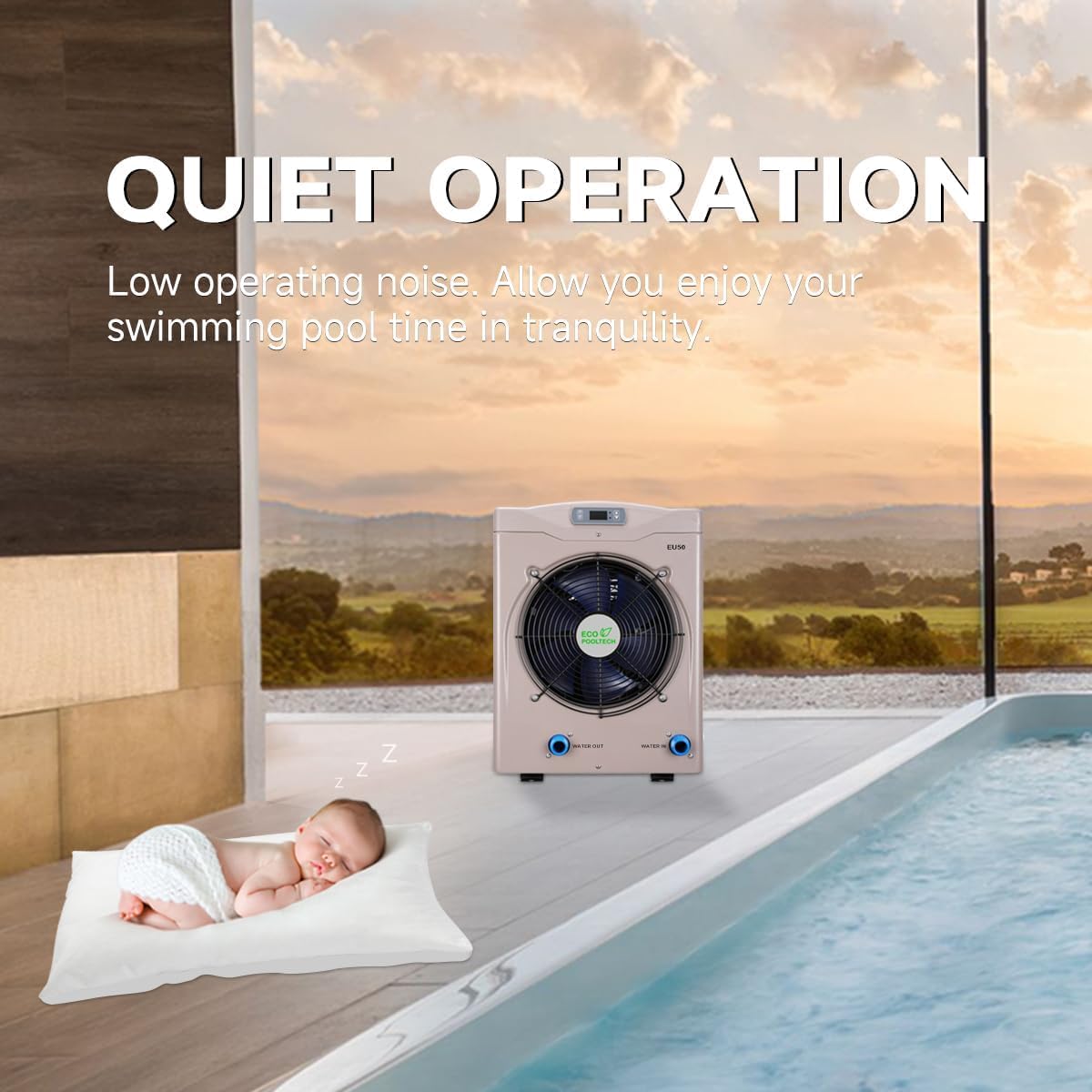 Energy Efficient Electric Heat Pump Pool Heater - 16,184 BTU for Above Ground Pools Up to 5,000 Gallons | Compatible with 8ft/11ft/15ft Swimming Pools | 110V-120V/60Hz | Perfect for Backyard, Inground & Residential Pool Heating